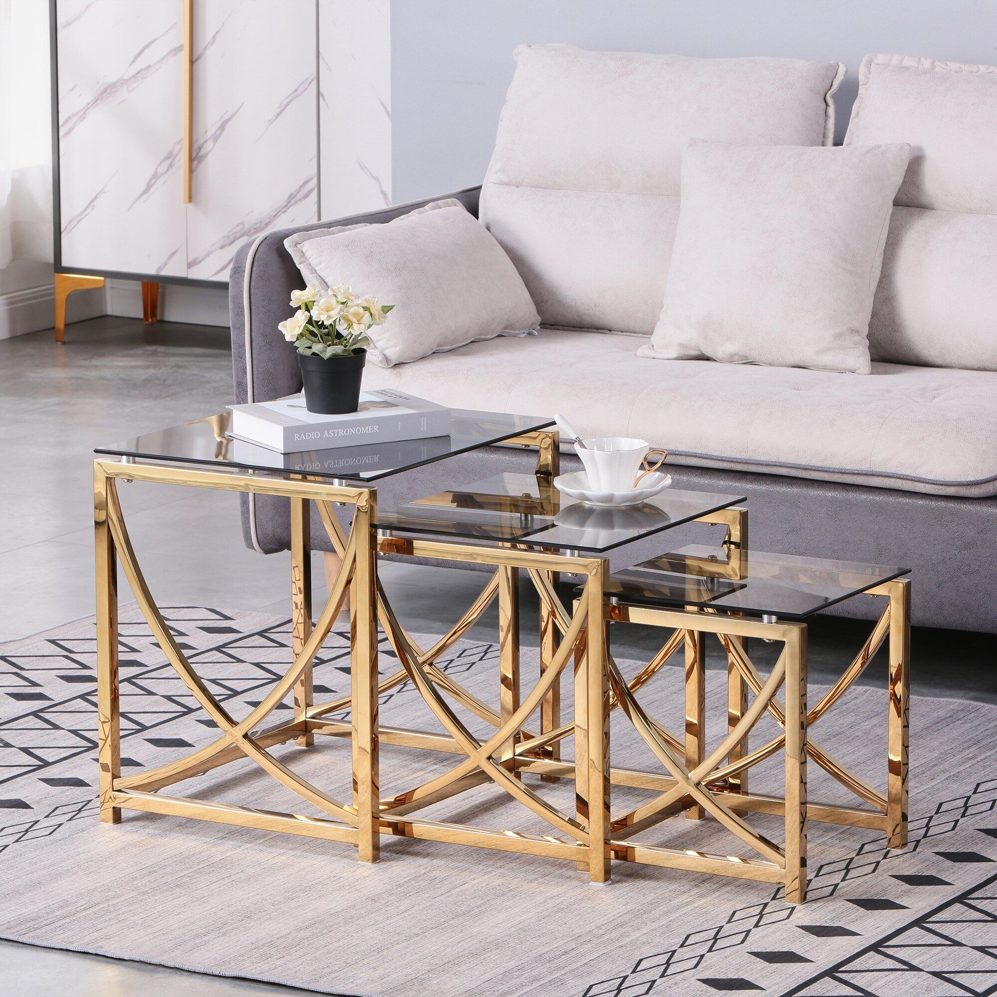 3 Pieces Square Nesting Glass End Tables – Bed Bath & Beyond – 36662984 Within Coffee Tables Of 3 Nesting Tables (Photo 14 of 15)