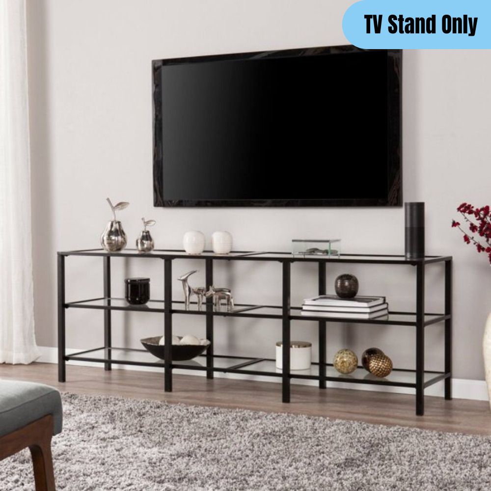 3 Tier Modern Metal Tv Stand Glass Shelves Console Table Display Storage  Black | Ebay Regarding Glass Shelves Tv Stands (Photo 10 of 15)
