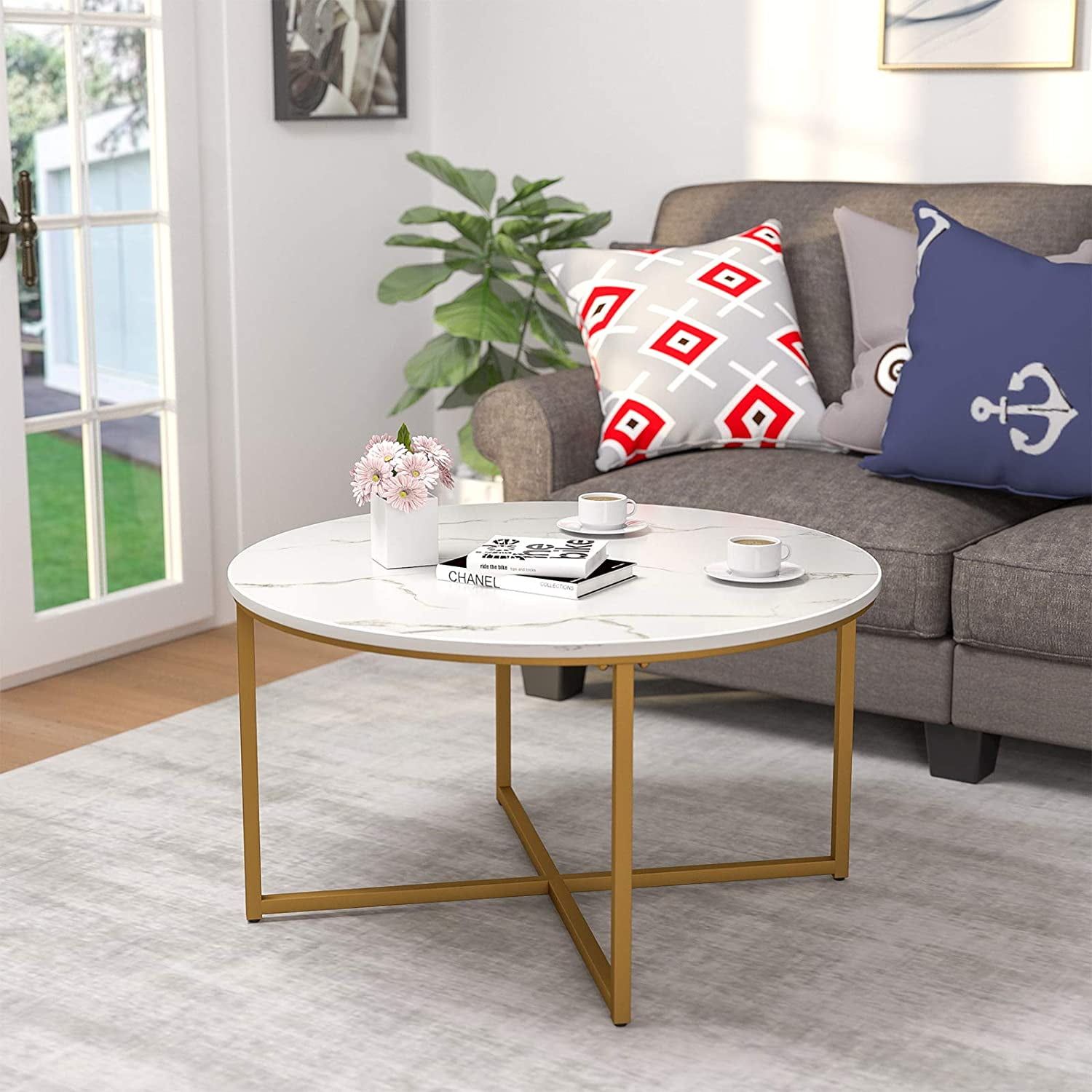 36In Faux Marble Modern Living Room Round Accent Side Coffee Table –  Walmart In Modern Round Faux Marble Coffee Tables (View 4 of 15)