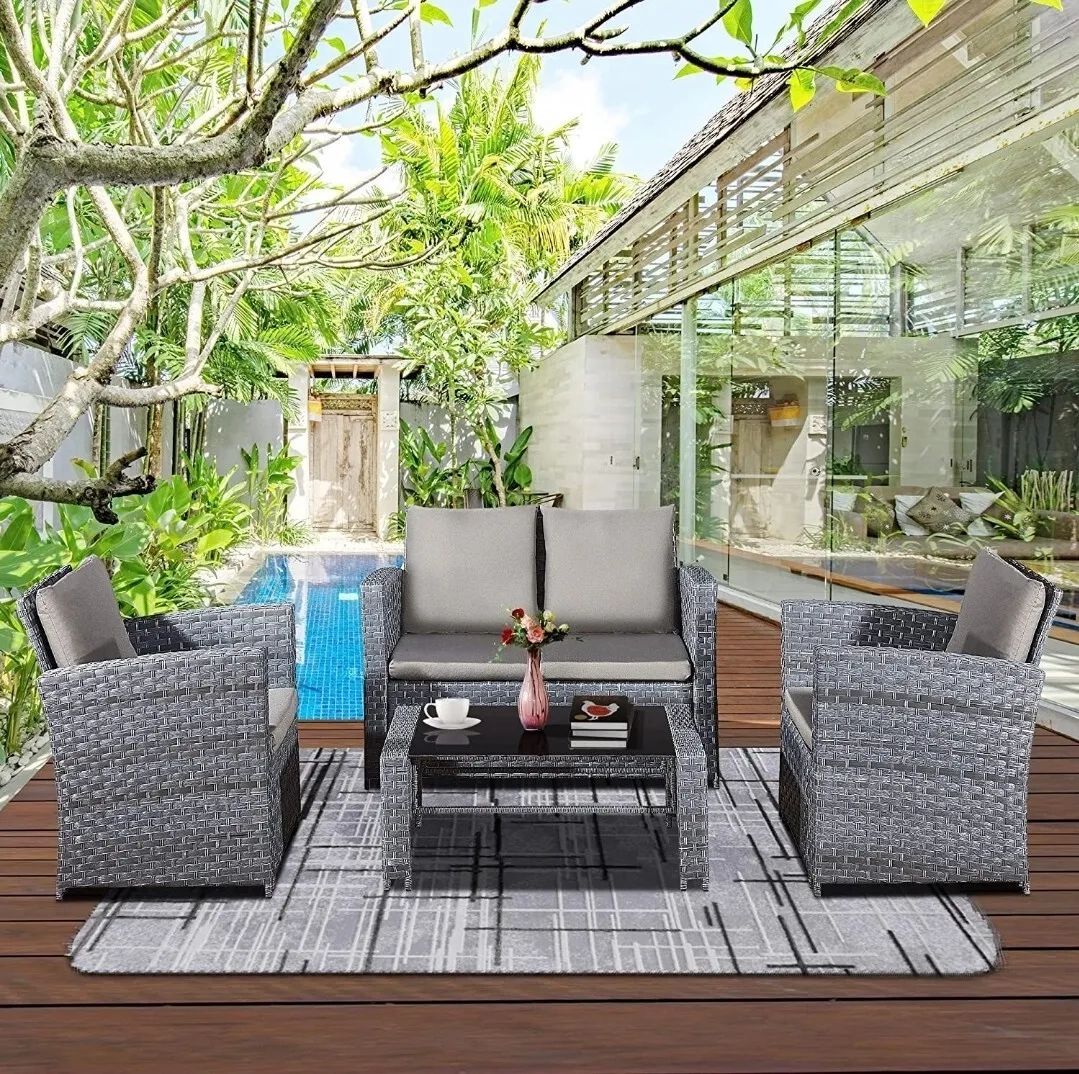 4 Pcs Rattan Garden Furniture Set Patio Sofa Coffee Table Chairs Balcony  Outdoor | Ebay Within 4Pcs Rattan Patio Coffee Tables (Photo 15 of 15)