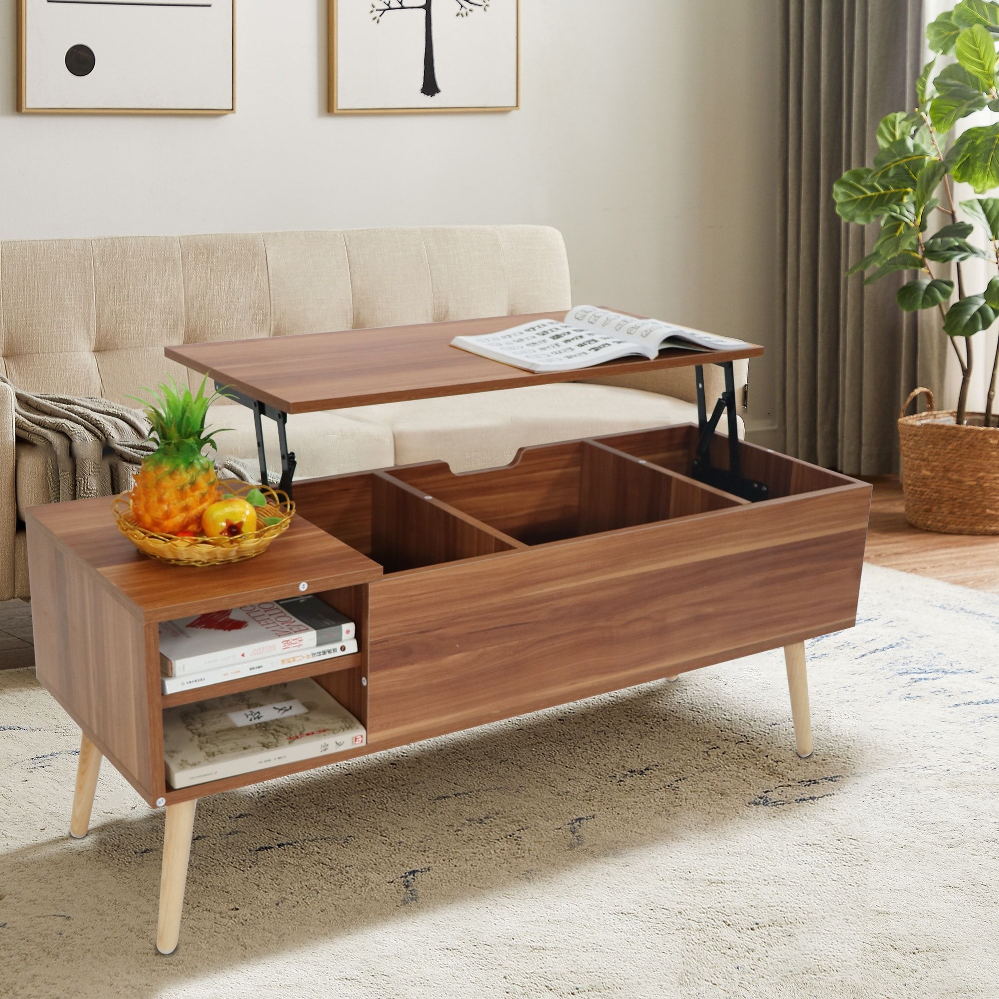 43" Lift Top Coffee Table With Hidden Storage Compartment And Open Shelves  – Bed Bath & Beyond – 36092425 Regarding Modern Coffee Tables With Hidden Storage Compartments (View 15 of 15)