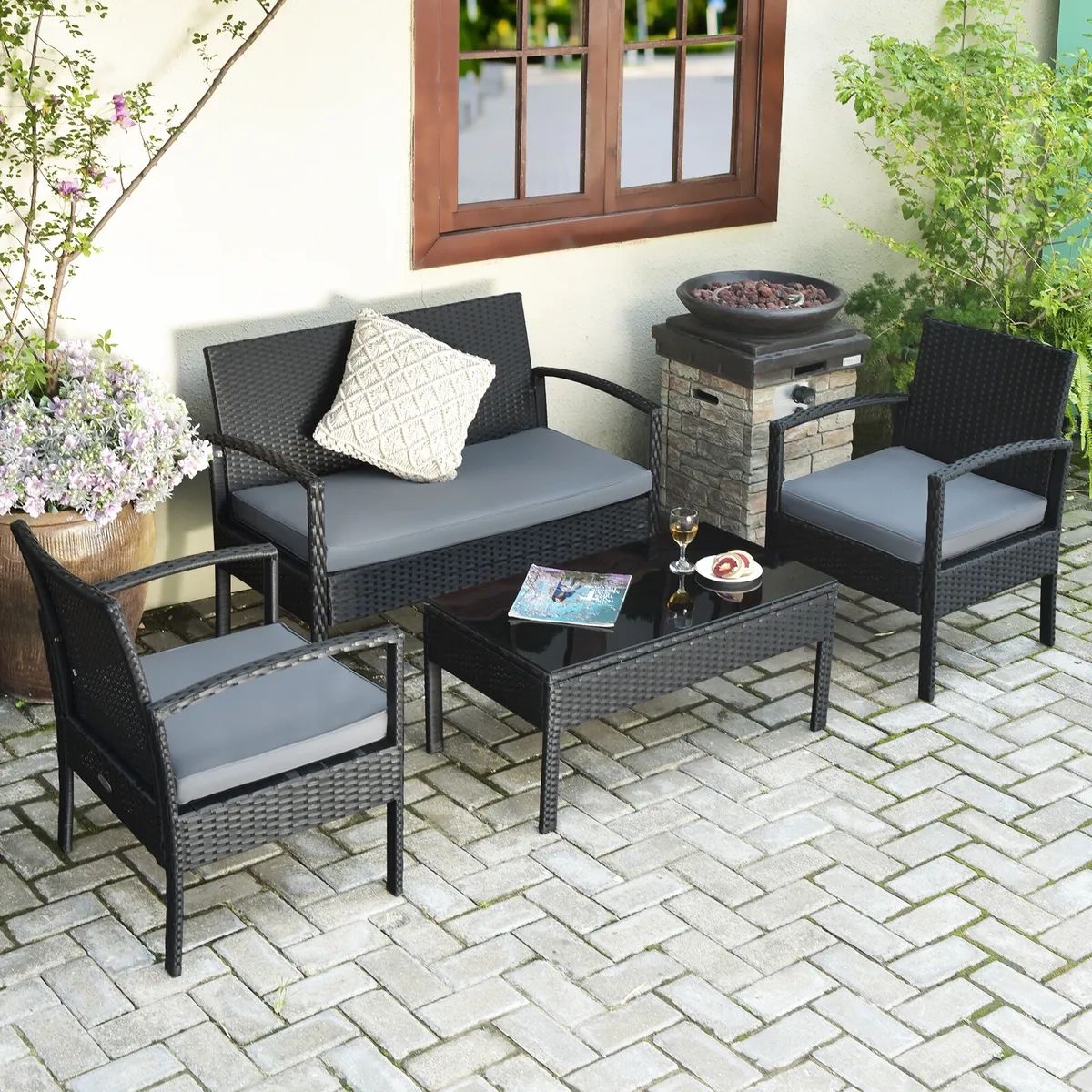 4Pcs Outdoor Patio Rattan Furniture Set Cushioned Sofa Coffee Table Chair  Deck | Ebay In 4Pcs Rattan Patio Coffee Tables (View 2 of 15)