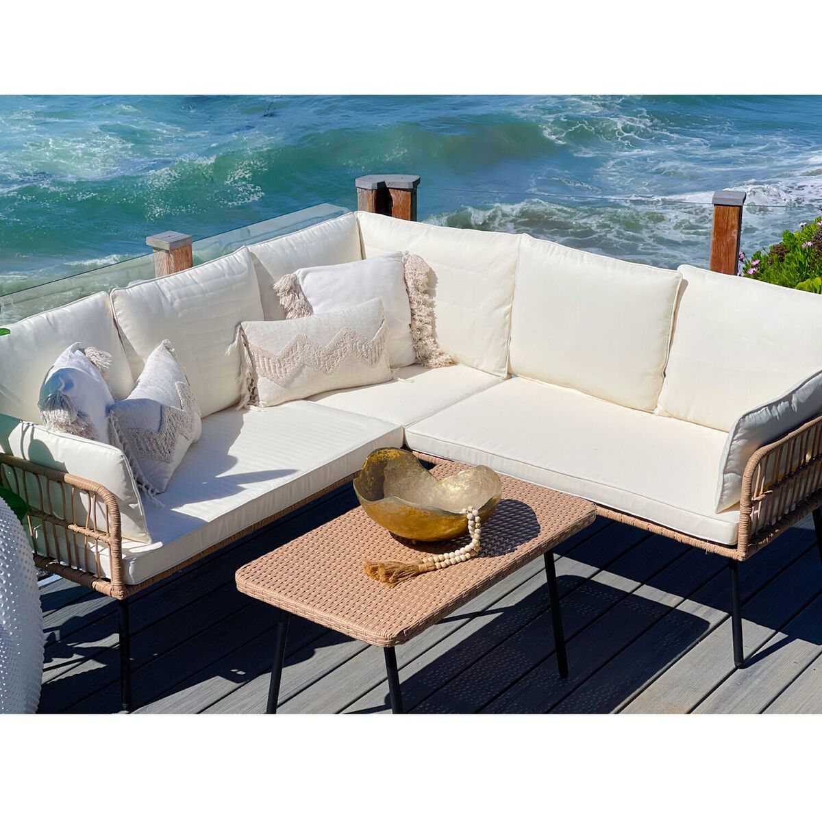 4Pcs Rattan Patio Furniture Set All Weather Wicker Sectional Sofa Coffee  Table | Ebay Within 4Pcs Rattan Patio Coffee Tables (Photo 9 of 15)