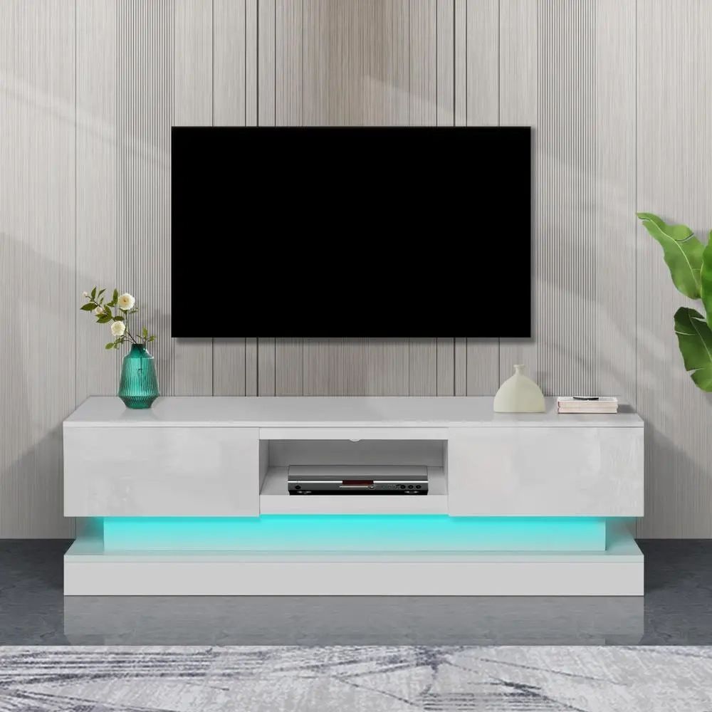 51.18Inch Tv Stand With Led Lights High Glossy Front Tv Cabinet For Living  Room | Ebay With Tv Stands With Lights (Photo 3 of 15)