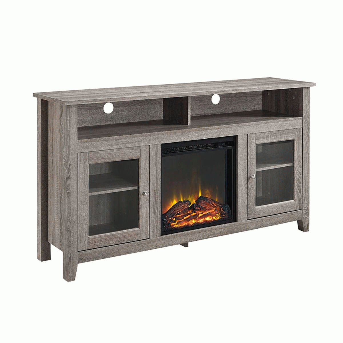 58" Wood Highboy Fireplace Tv Stand – Driftwood – Walker Edison W58Fp18Hbag Pertaining To Wood Highboy Fireplace Tv Stands (View 4 of 15)