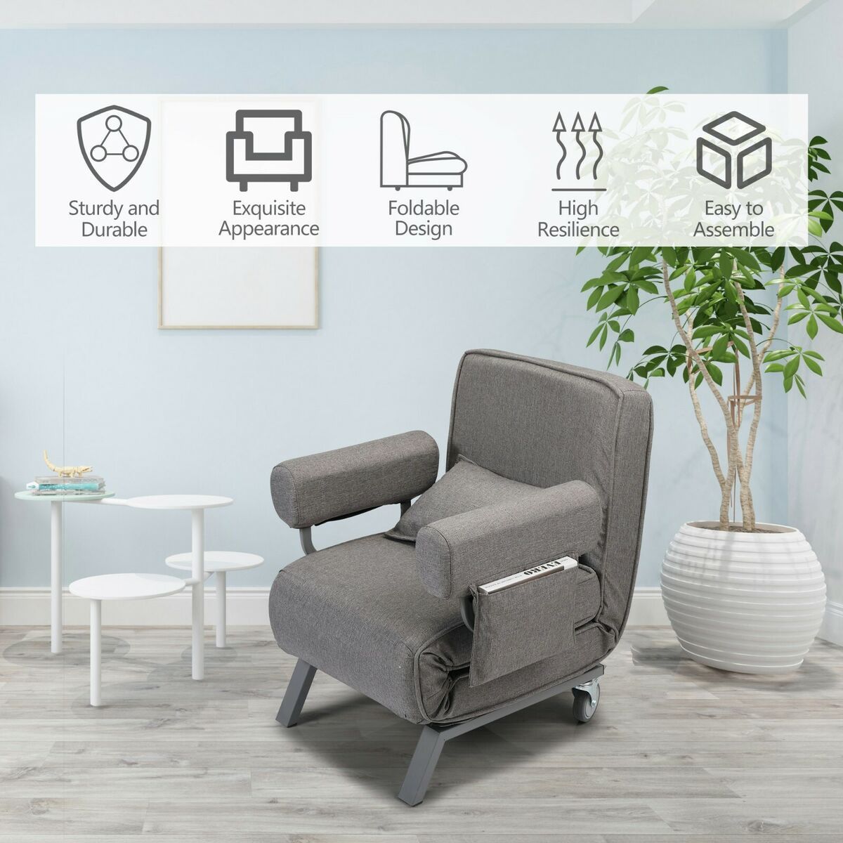 6 Positions Folding Sofa Bed Convertible Sleeper Chair Leisure Lounge Light  Grey | Ebay Regarding Convertible Light Gray Chair Beds (View 11 of 15)