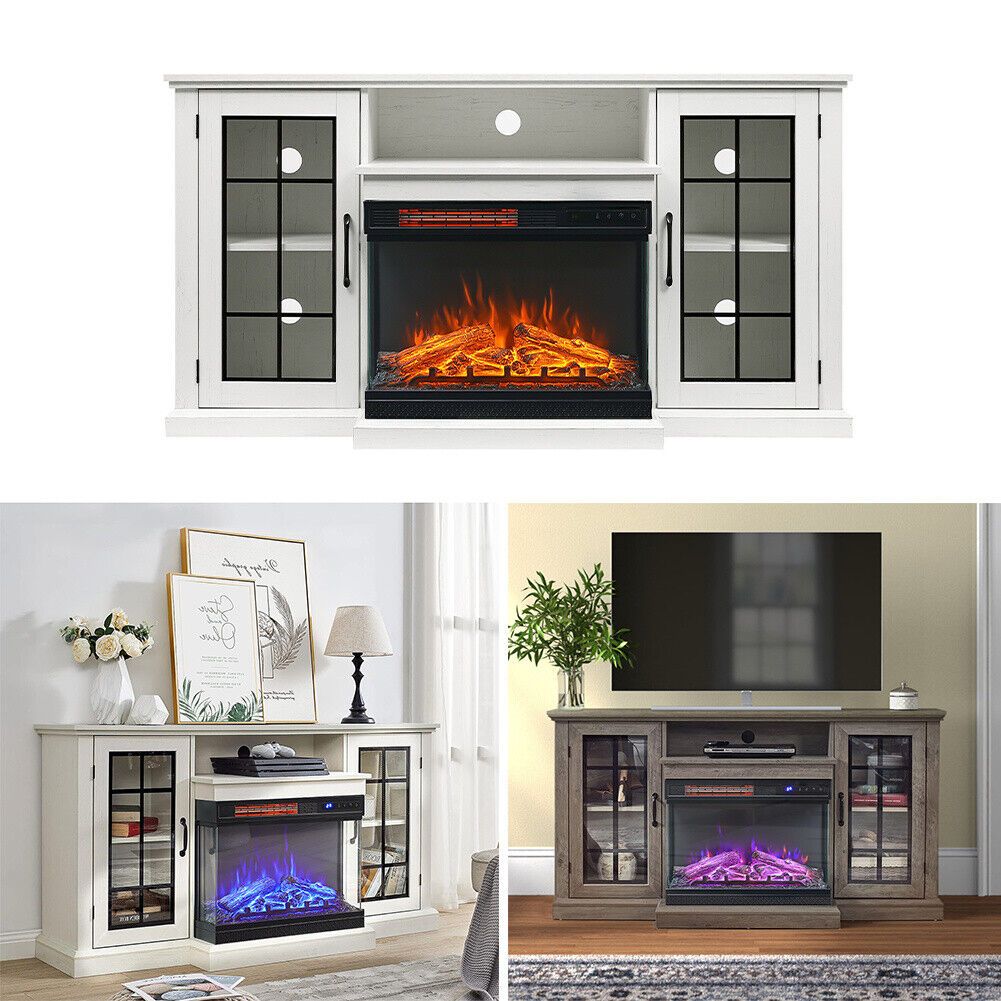 60" Modern Fireplace Tv Stand Entertainment Center Fireplaces Into Fire 3  Color | Ebay Throughout Modern Fireplace Tv Stands (Photo 10 of 15)