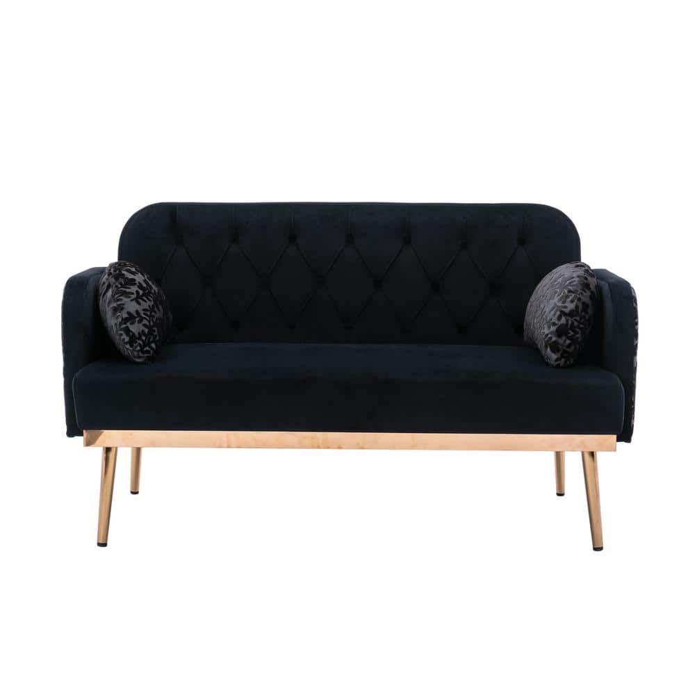 63.78 In. Wide 2 Seat Square Arm Velvet Modern Straight Sofa（Black） H B Sofa  – The Home Depot Throughout 2 Seater Black Velvet Sofa Beds (Photo 11 of 15)