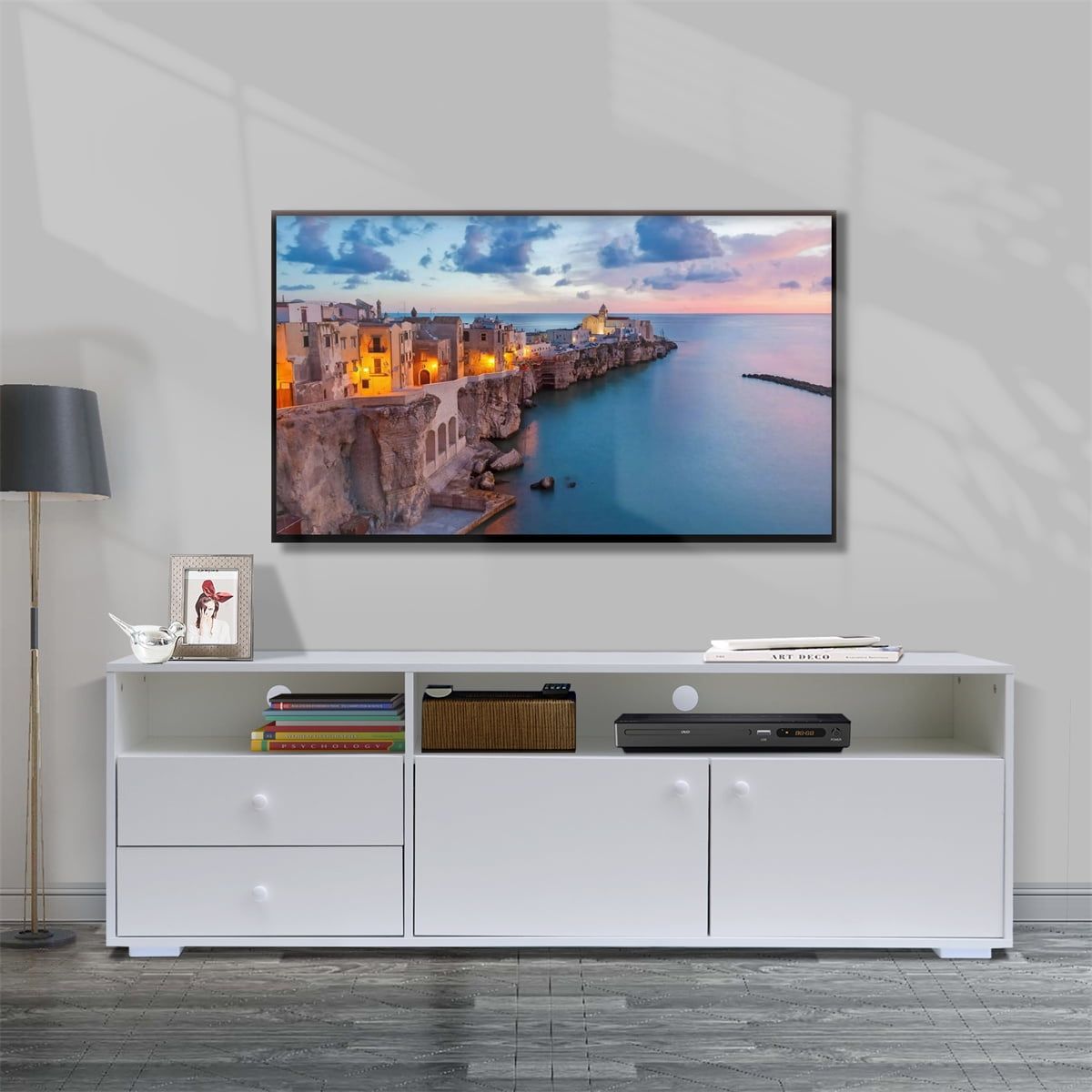 63" Modern Style Tv Stand, Wood Tv Cabinet With Doors, Media Entertainment  Center With Drawers, Tv Console Storage Cabinet With Shelves For Small  Spaces Living Room Bedroom, White – Walmart Within Modern Stands With Shelves (View 10 of 15)
