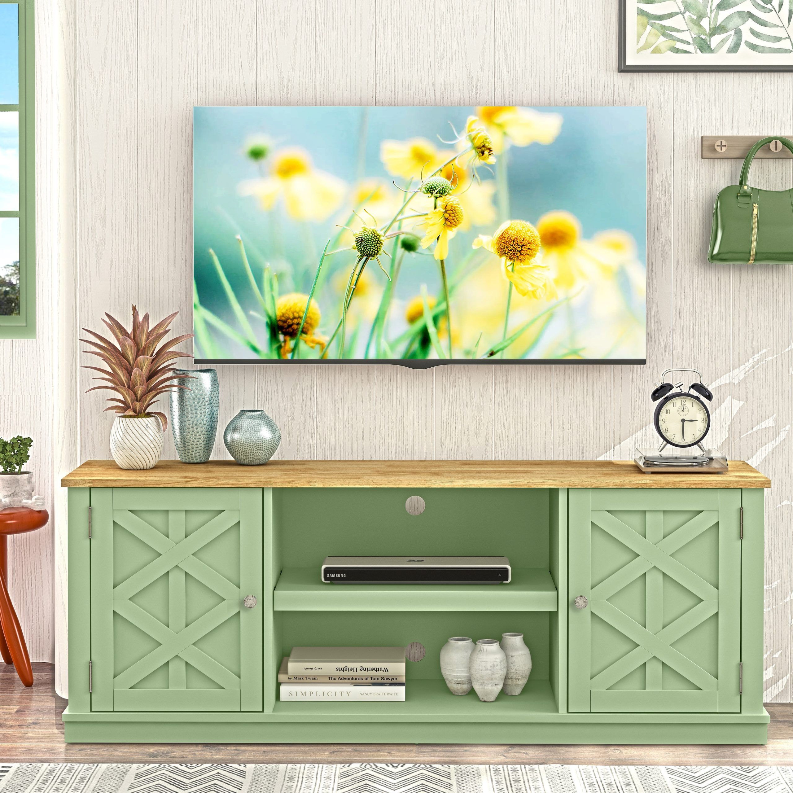 64" Farmhouse Tv Stand Console For Tvs Up To 70 Inch – 64" In Width – Bed  Bath & Beyond – 36784650 Inside Farmhouse Tv Stands For 70 Inch Tv (Photo 14 of 15)