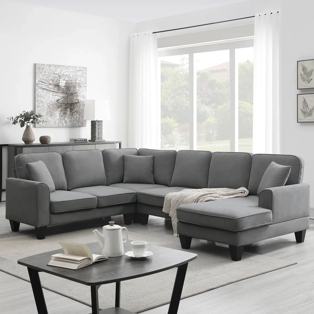7 Seat Sectional Sofa Set Modern Furniture U Shape Couch Living Room, 3  Pillow | Ebay For Modern U Shaped Sectional Couch Sets (View 2 of 15)