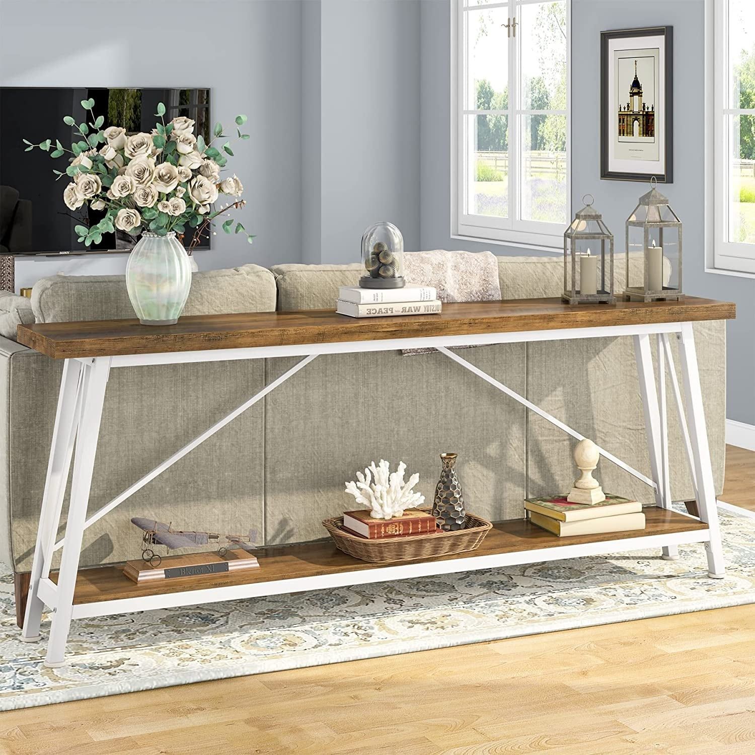 70.9 Inch Extra Long Sofa Table, Industrial Entry Console Table – On Sale –  Bed Bath & Beyond – 34669053 With Regard To Asymmetrical Console Table Book Stands (Photo 8 of 13)