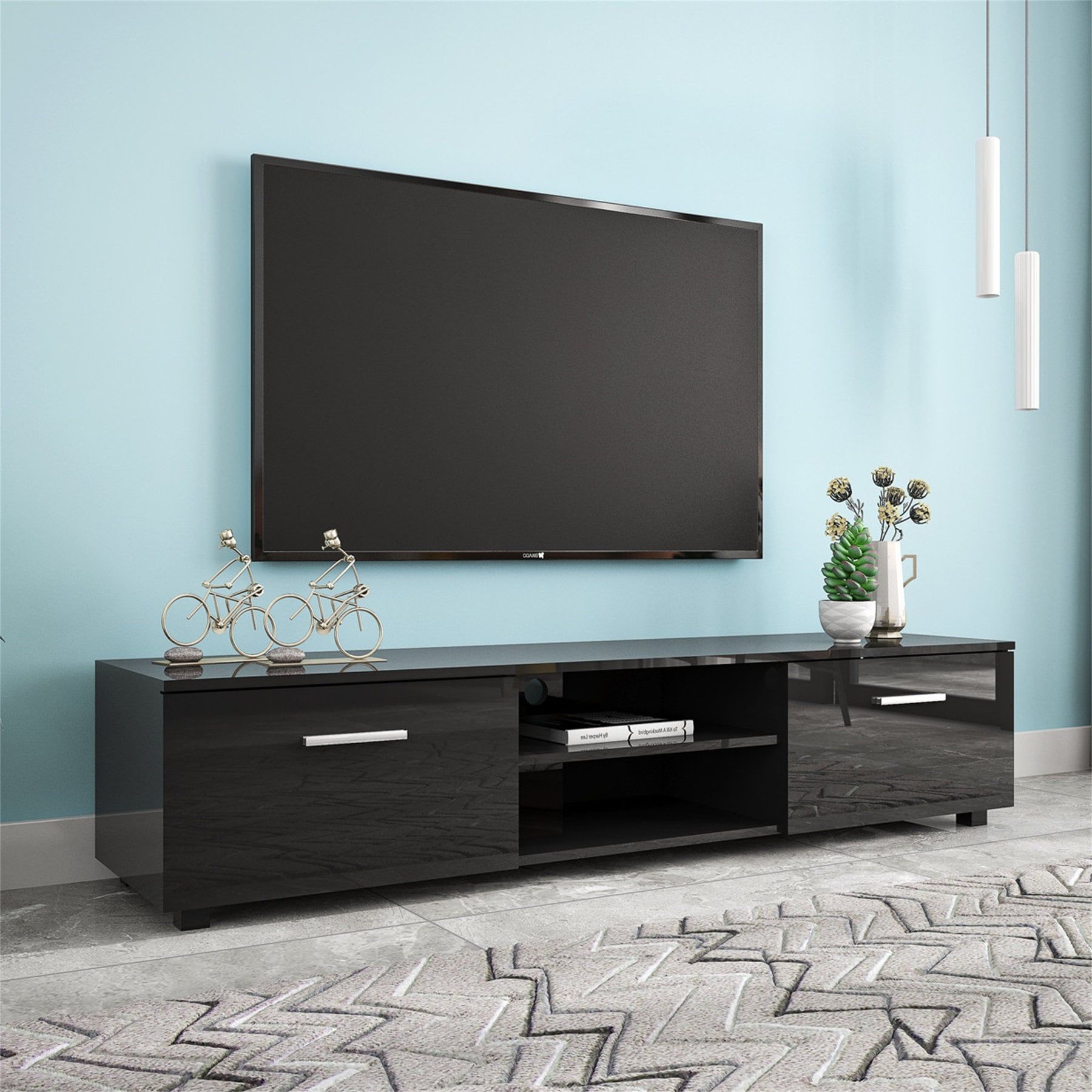 70 Inch Tv Stands With 2 Storage Cabinet & Open Shelves – On Sale – Bed  Bath & Beyond – 33199620 Within Tv Stands With 2 Doors And 2 Open Shelves (Photo 10 of 15)