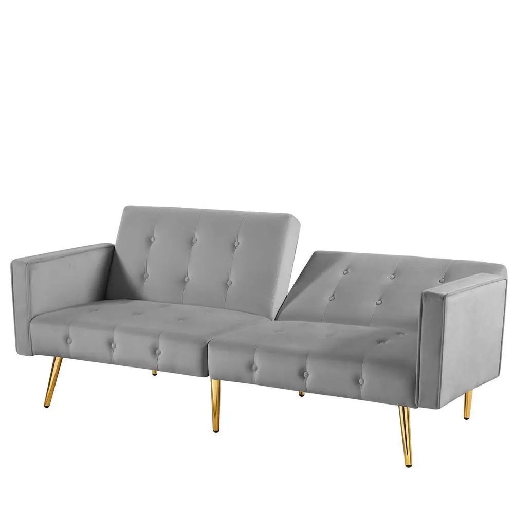 76" Velvet 2 Seat Sleeper Sofa Bed Button Tufted Couch W/ Adjustable Back  Gray | Ebay Inside 2 Seater Black Velvet Sofa Beds (Photo 9 of 15)