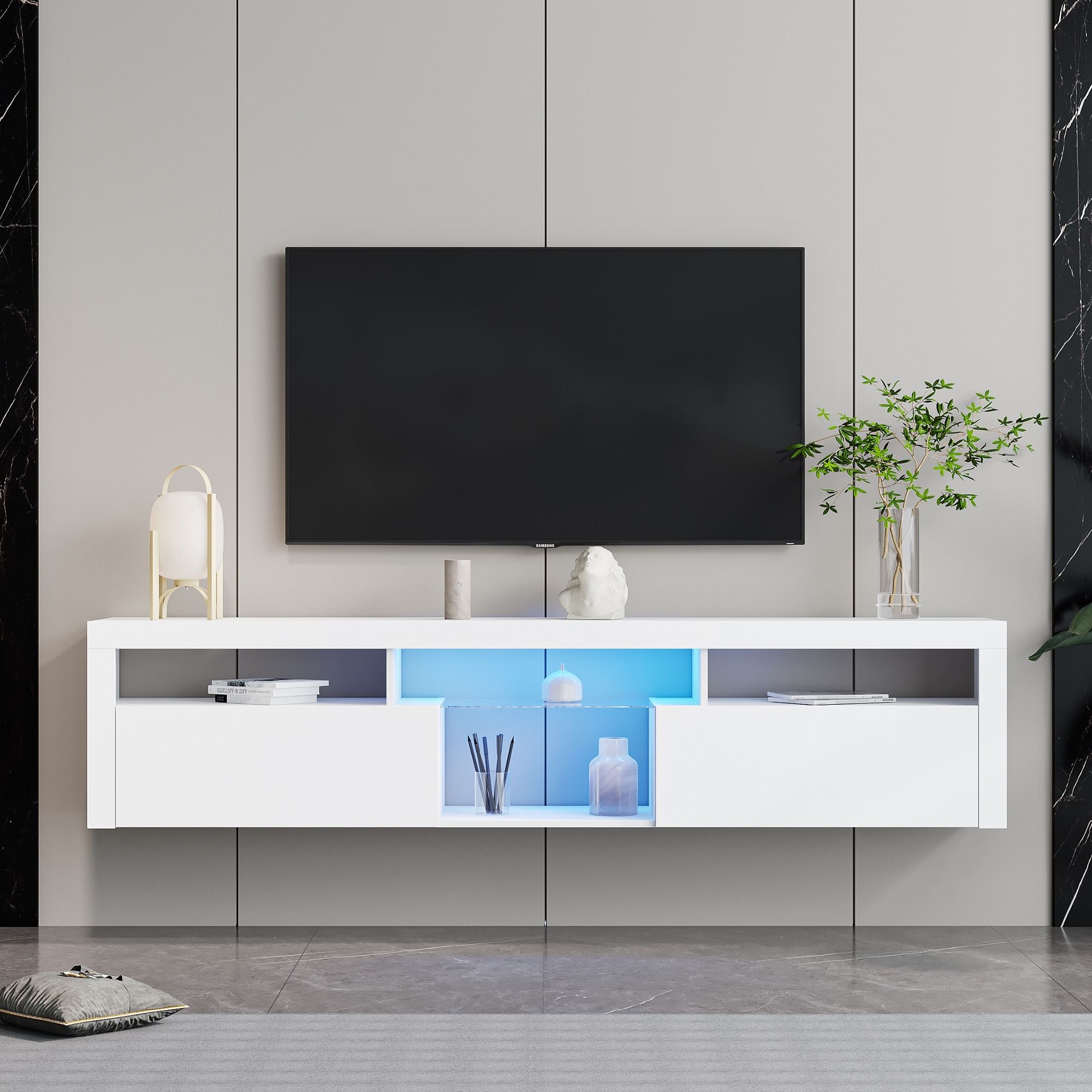 78''L Modern Floating&Floor Dual Use Tv Stand Cabinet With 2 Storage  Cabinet&Open Shelf For Living Room Bedroom, Max 70 Inch – Bed Bath & Beyond  – 37529760 In Dual Use Storage Cabinet Tv Stands (View 4 of 15)