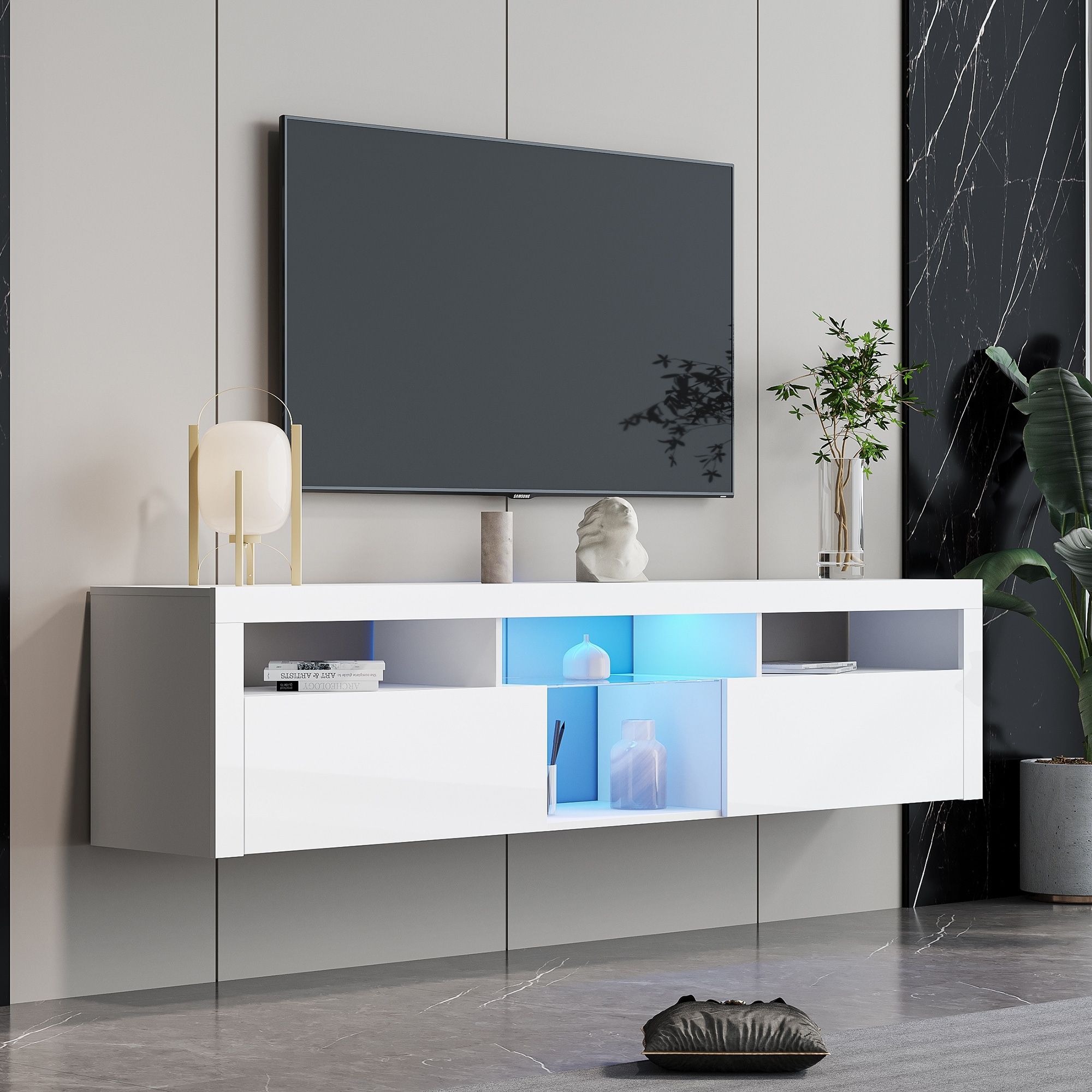 78''L Modern Floating&Floor Dual Use Tv Stand Cabinet With 2 Storage  Cabinet&Open Shelf For Living Room Bedroom, Max 70 Inch – Bed Bath & Beyond  – 37530741 Within Dual Use Storage Cabinet Tv Stands (View 2 of 15)