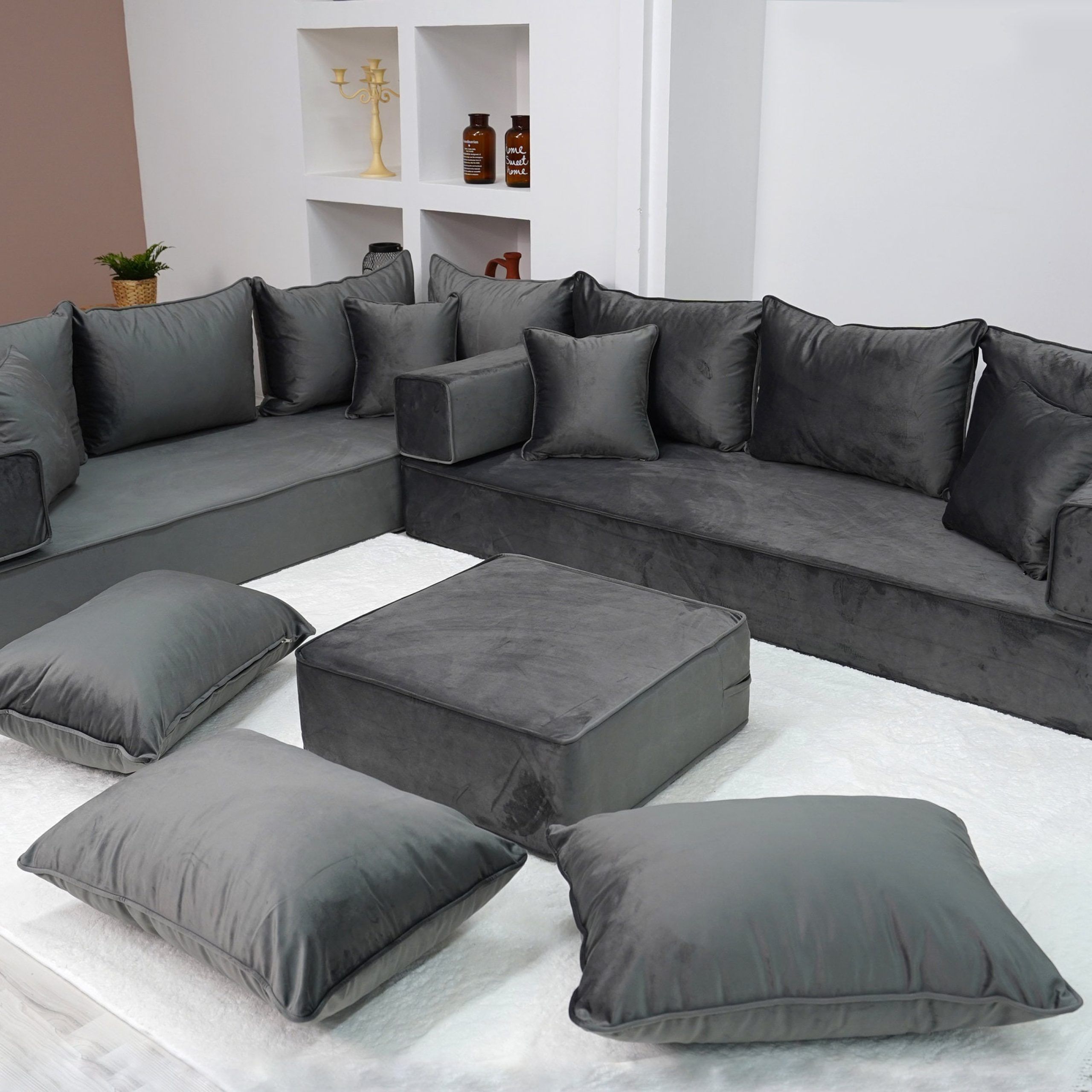 8 Thickness Velvet Fabric Dark Gray L Shaped Couch – Etsy Sweden In Dark Grey Loveseat Sofas (Photo 14 of 15)