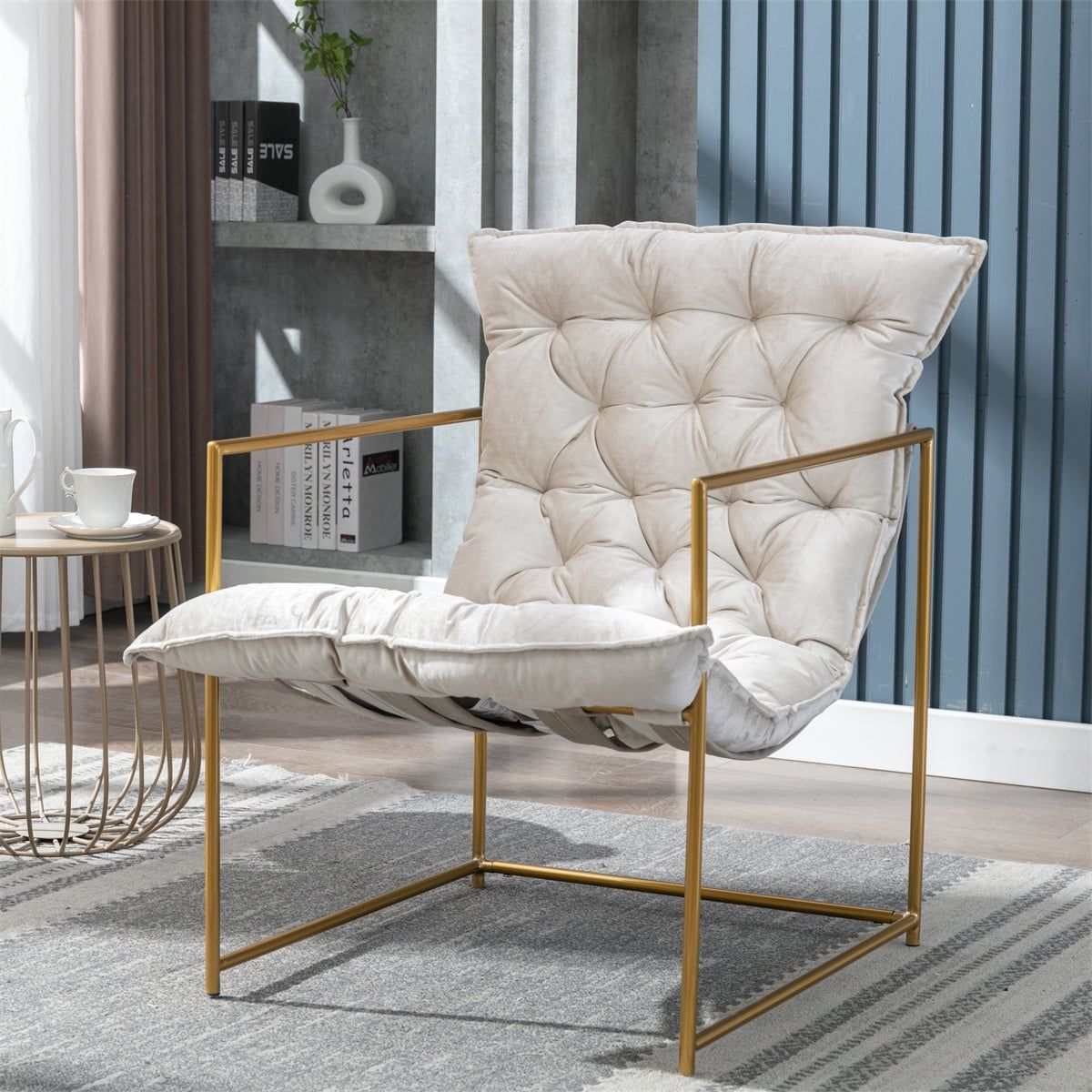 Accent Chair, Modern Armchair With Open Metal Frame, Retro Upholstered  Reading Chair With Shine Velvet Paded, Comfy Side Lounge Arm Chair Sigle  Sofa For Living Room Bedroom Waiting Room, Beige – Walmart Pertaining To Comfy Reading Armchairs (View 9 of 15)