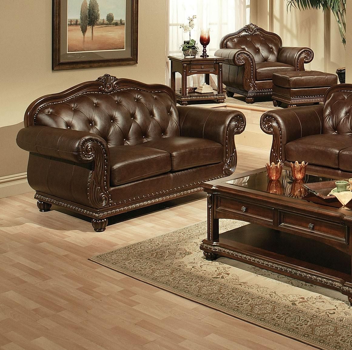 Acme Furniture 15030 Anondale Espresso Top Grain Leather Sofa Set 5 Pcs  Classic – Buy Online On Ny Furniture Outlet In Top Grain Leather Loveseats (View 11 of 15)