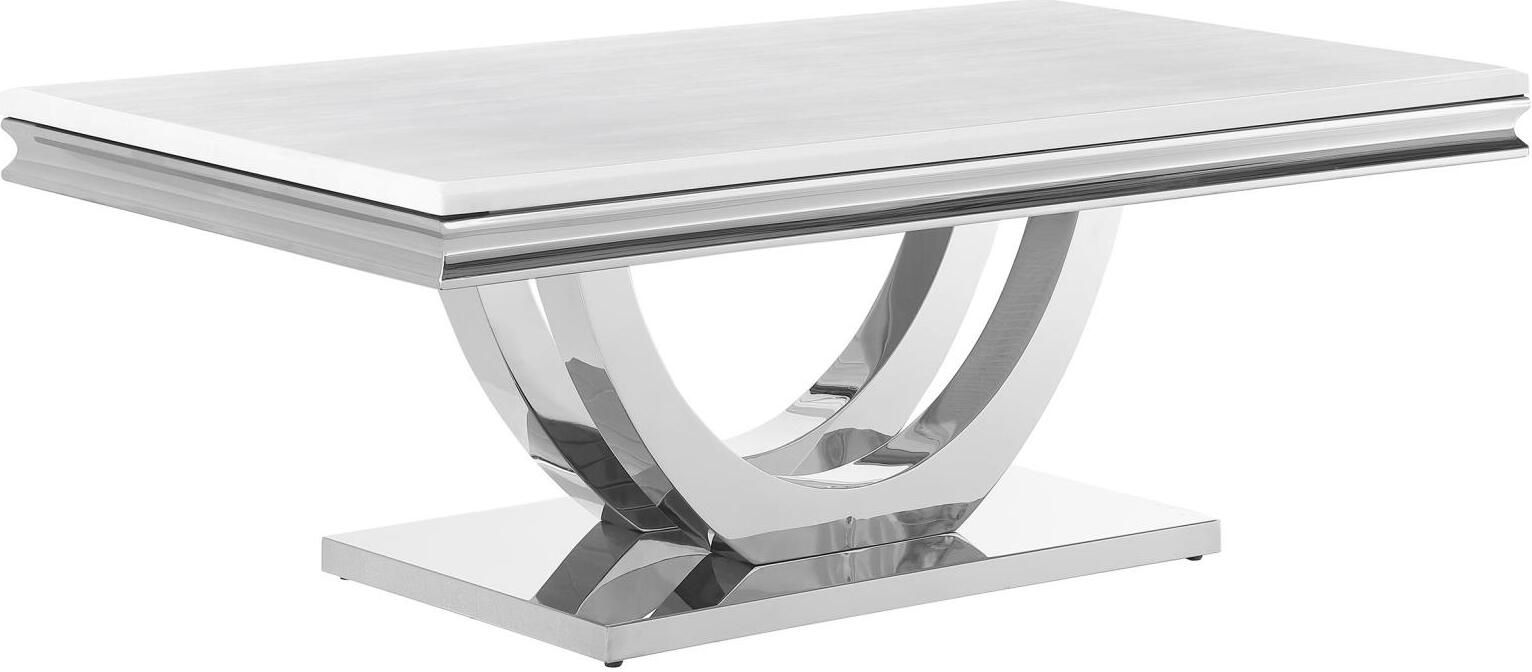 Adabella U Base Rectangle Coffee Table White And Chromecoaster |  1Stopbedrooms With Rectangular Coffee Tables With Pedestal Bases (View 15 of 15)