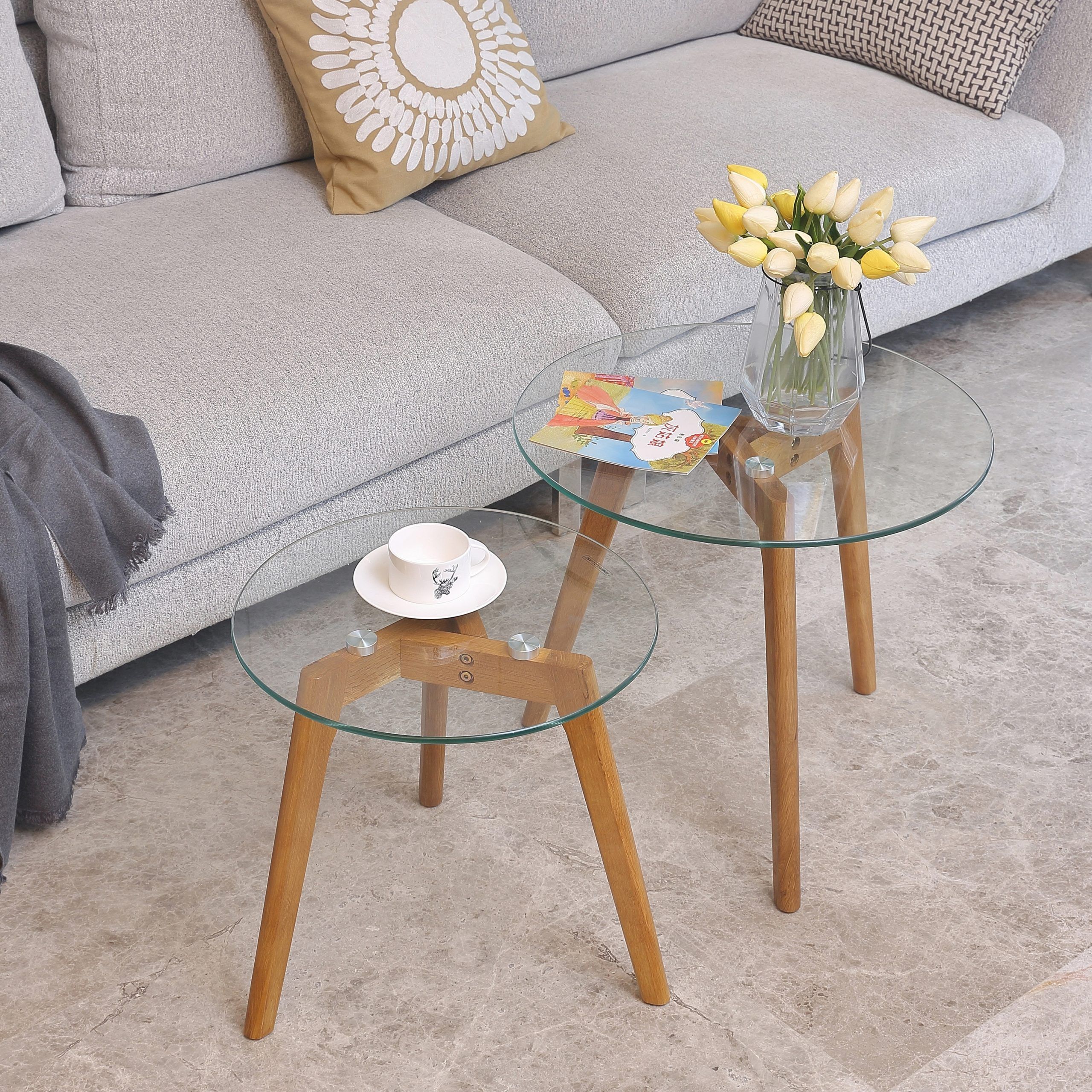 Adina Round Wood/Tempered Glass Nesting Coffee Table ( Set Of 2 ) – On Sale  – Bed Bath & Beyond – 36031324 In Wood Tempered Glass Top Coffee Tables (View 10 of 15)