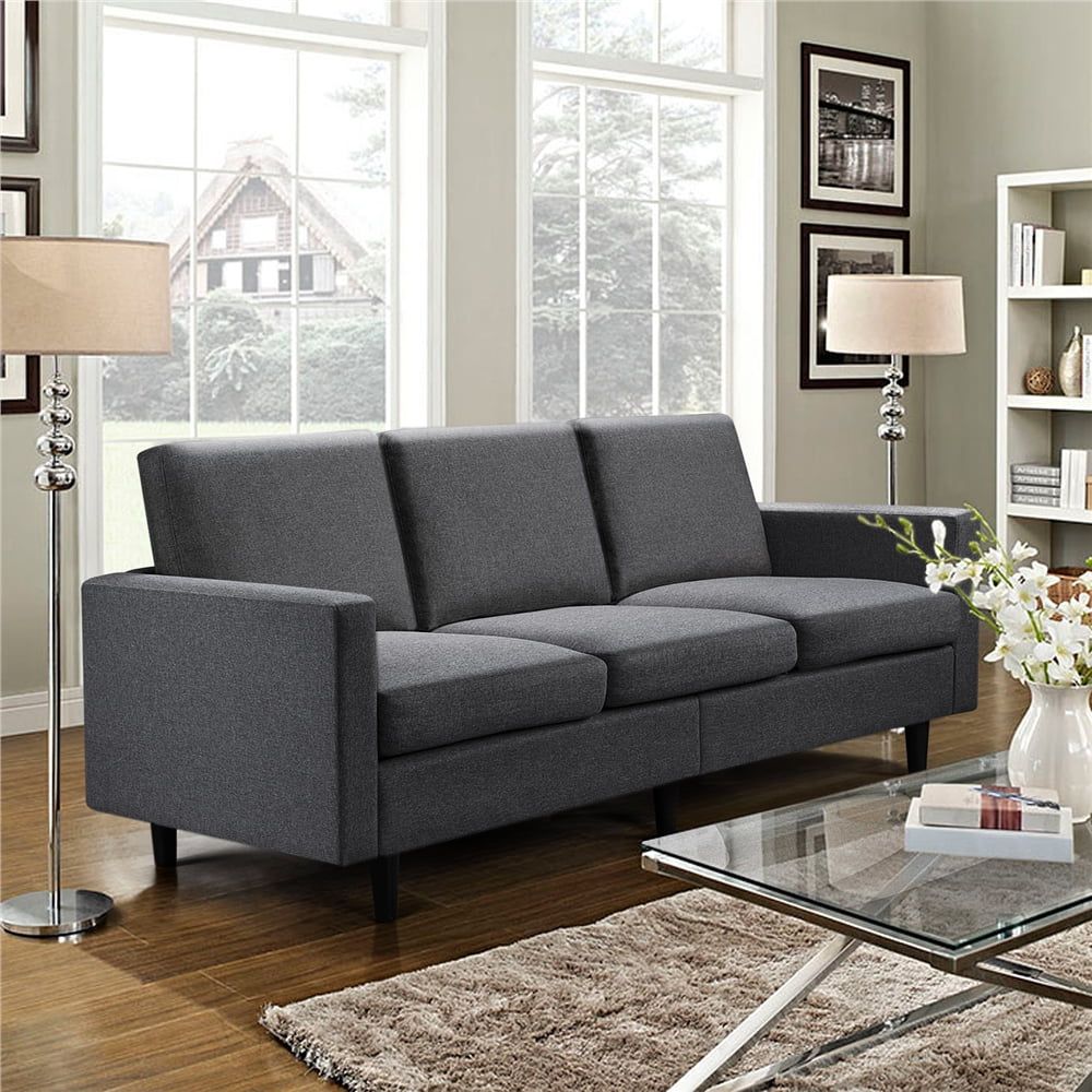 Alden Design Contemporary Fabric 3 Seater Sofa, Gray – Walmart Inside Gray Linen Sofas (Photo 7 of 15)