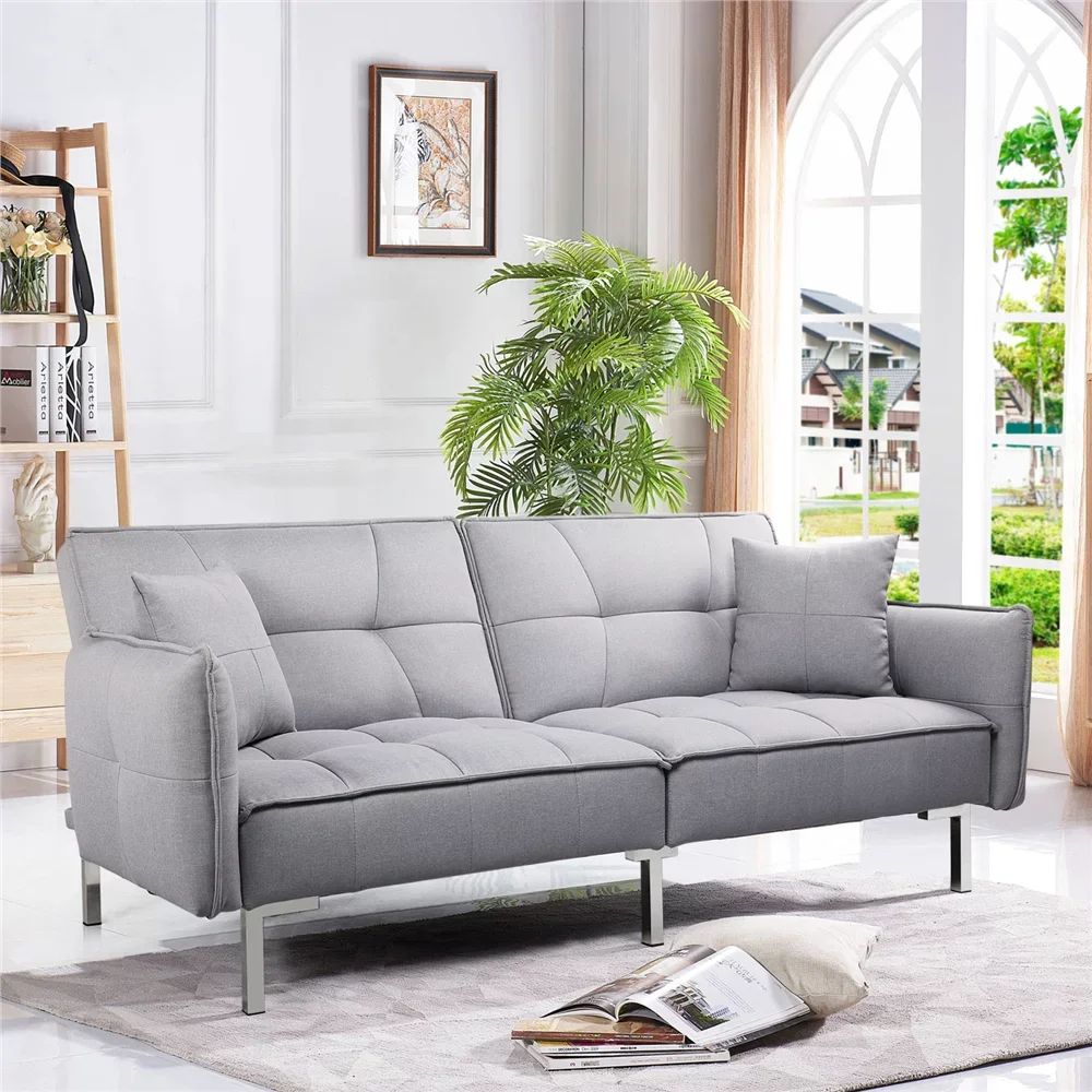 Alden Design Fabric Covered Futon Sofa Bed With Adjustable Backrest, Gray –  Aliexpress For Adjustable Backrest Futon Sofa Beds (View 7 of 15)