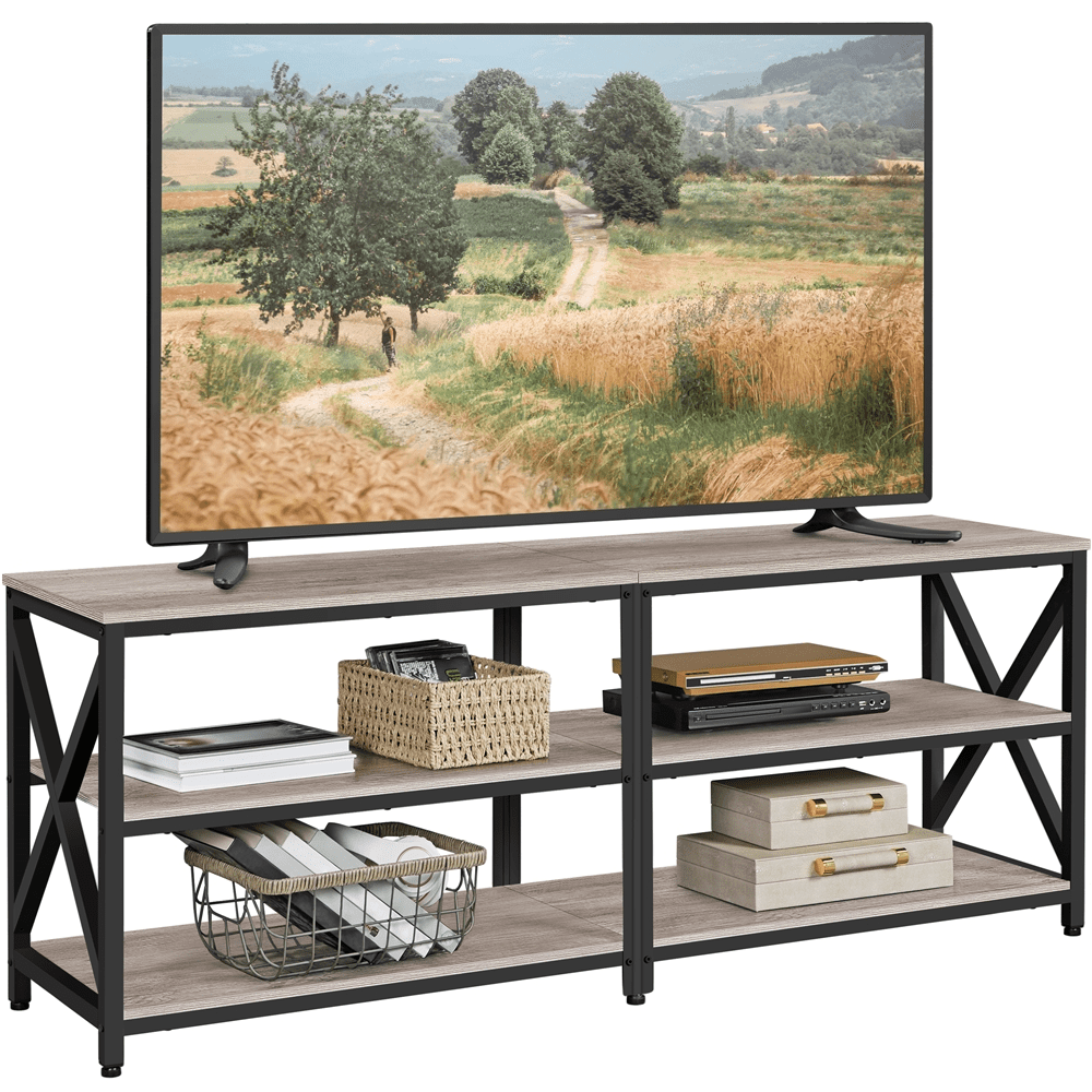 Alden Design Wood And Metal 3 Tier Tv Stand For Tvs Up To 70", Gray –  Walmart Inside Tier Stands For Tvs (Photo 3 of 15)