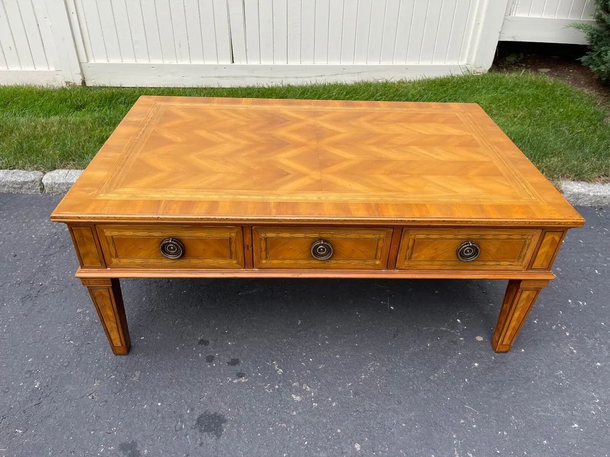Alfonso Marina Ebanista Rectangular Inlaid Fruitwood Coffee Table | Ebay In Pemberly Row Replicated Wood Coffee Tables (View 4 of 11)