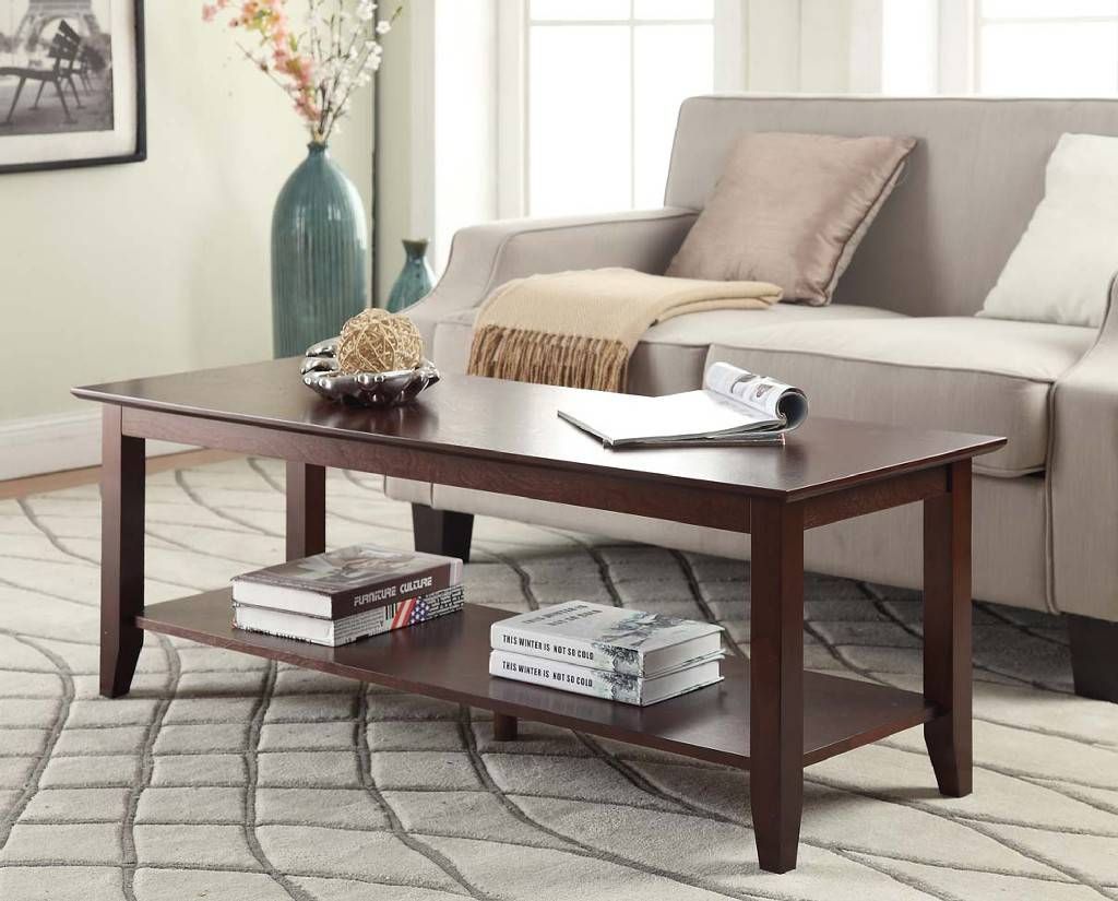 American Heritage Coffee Table /W Shelf In Espresso Finish – Convenience  Concepts 7104088 Es Within Espresso Wood Finish Coffee Tables (Photo 13 of 15)