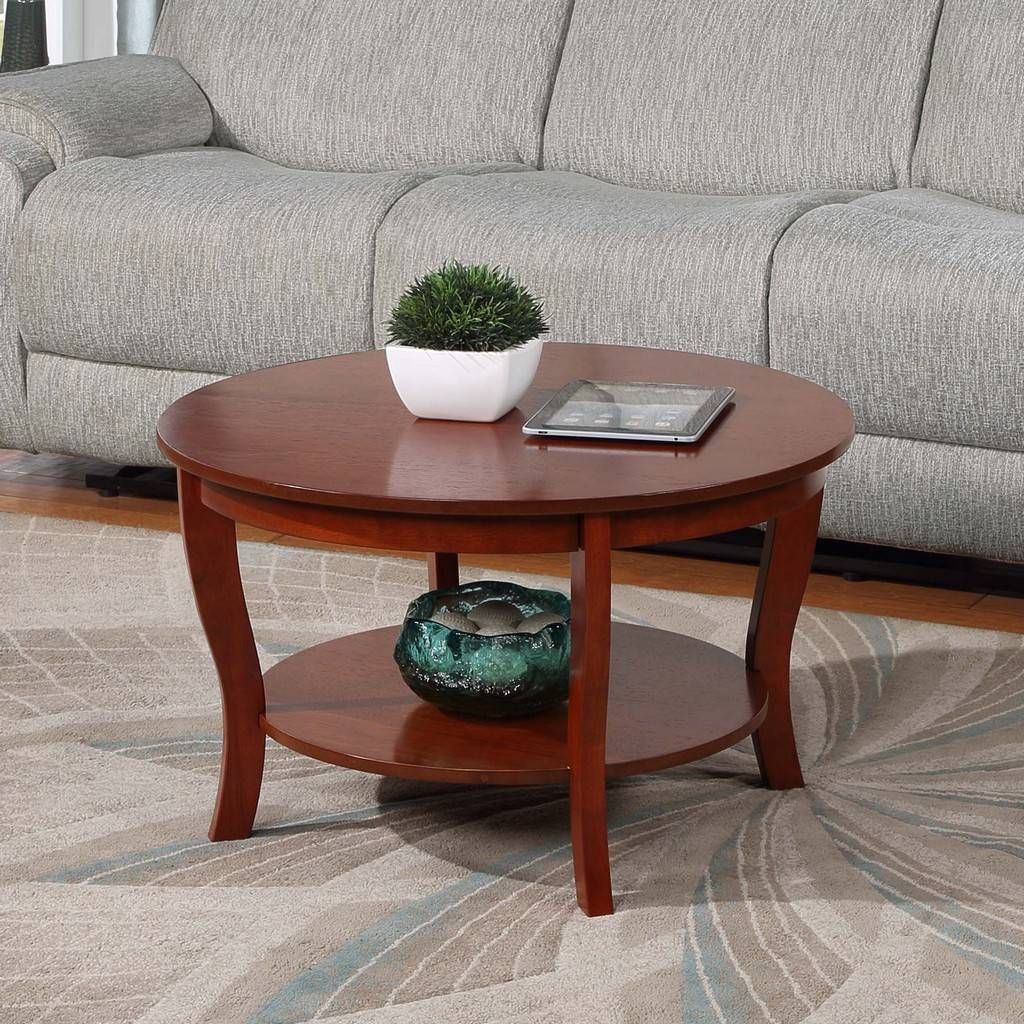 American Heritage Round Coffee Table With Shelf In Mahogany – Convenience  Concepts 501482Mg Within American Heritage Round Coffee Tables (View 5 of 15)