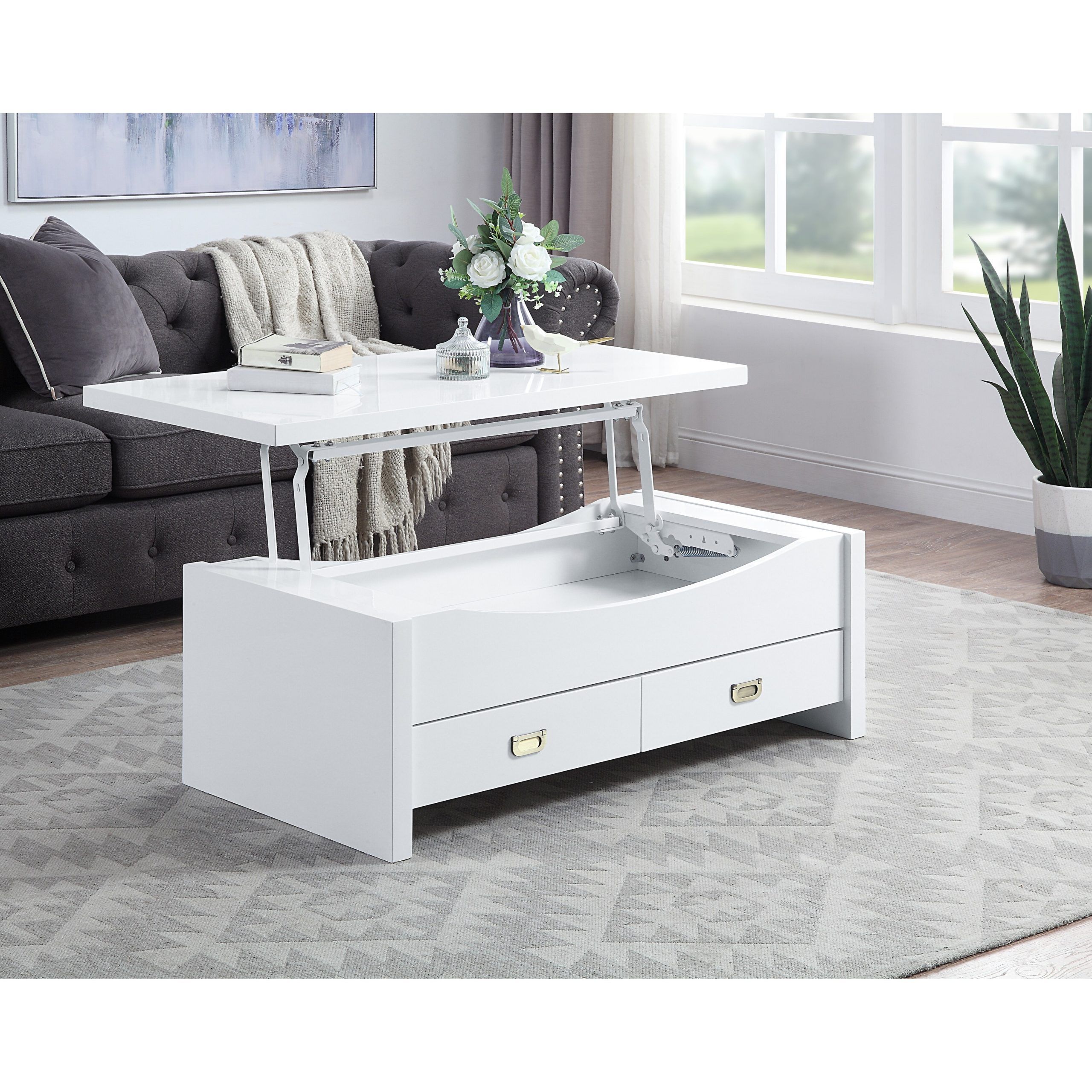 Aoolive Lift Top Coffee Table With Drawers In High Gloss White Finish – On  Sale – Bed Bath & Beyond – 35561340 In High Gloss Lift Top Coffee Tables (Photo 5 of 15)