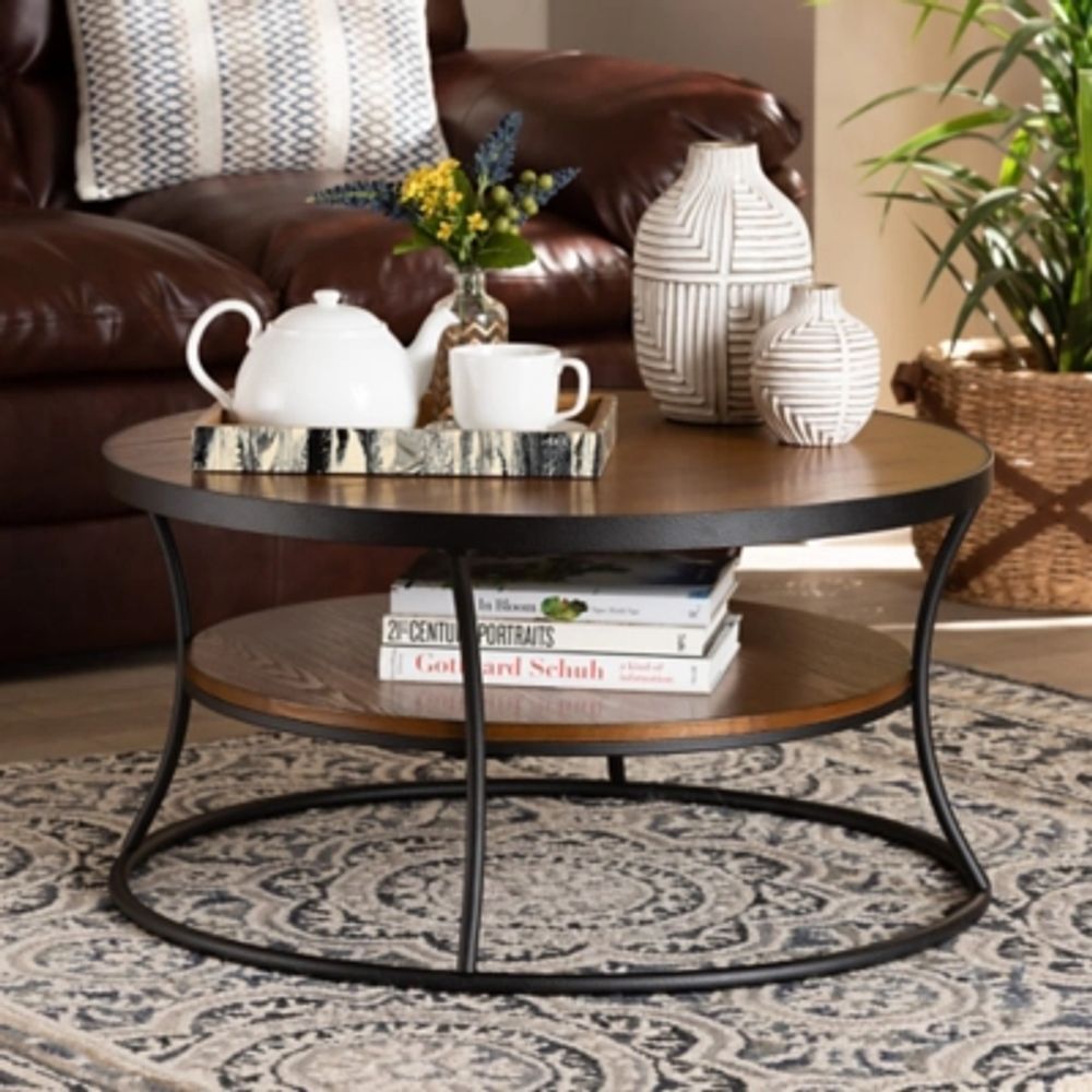 Ashley Albany Walnut Brown Finished Wood And Black Finished Metal 1 Shelf  Coffee Table, Brown/Black | Mainplace Mall Regarding Metal 1 Shelf Coffee Tables (Photo 1 of 15)