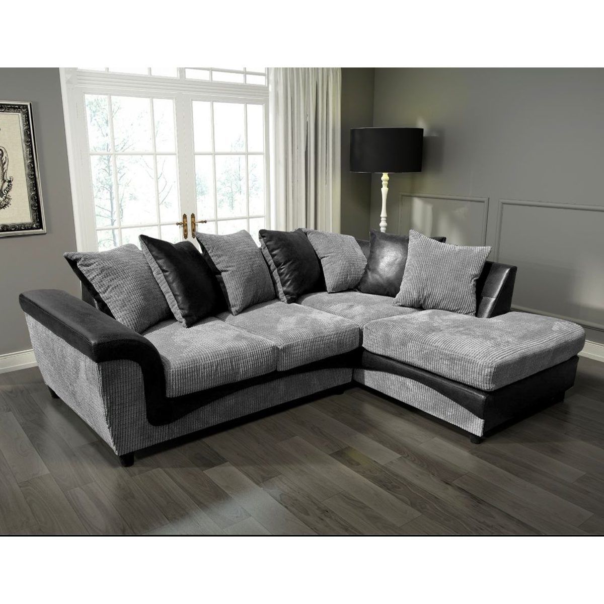 Aston Black And Grey Fabric Corner Sofa – The Online Sofa Shop Within Right Facing Black Sofas (Photo 12 of 15)
