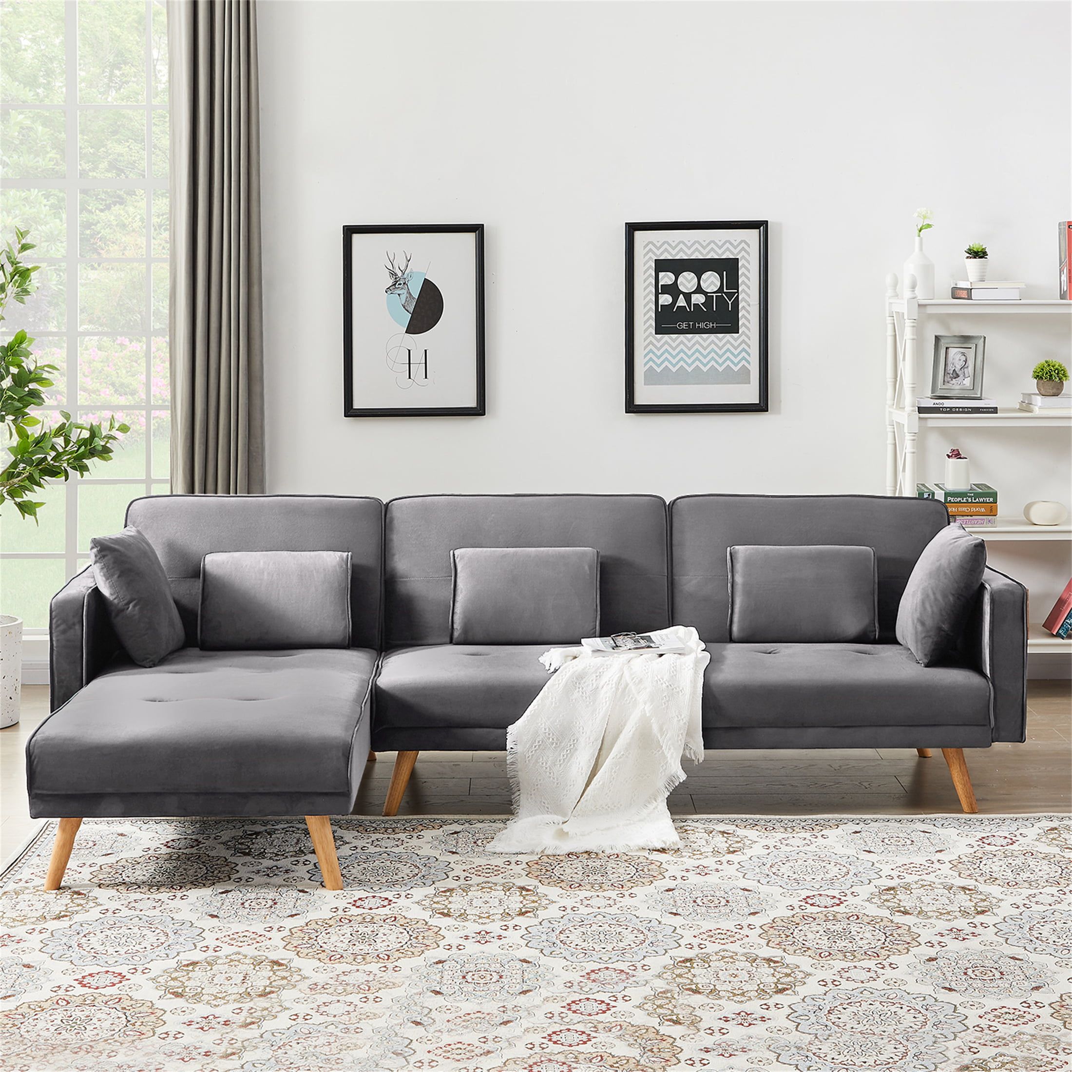 Aukfa 104" Velvet Sectional Sleeper Sofa  Living Room Convertible Couch   Left Hand Facing Chaise  Gray – Walmart Inside Left Or Right Facing Sleeper Sectionals (View 10 of 15)