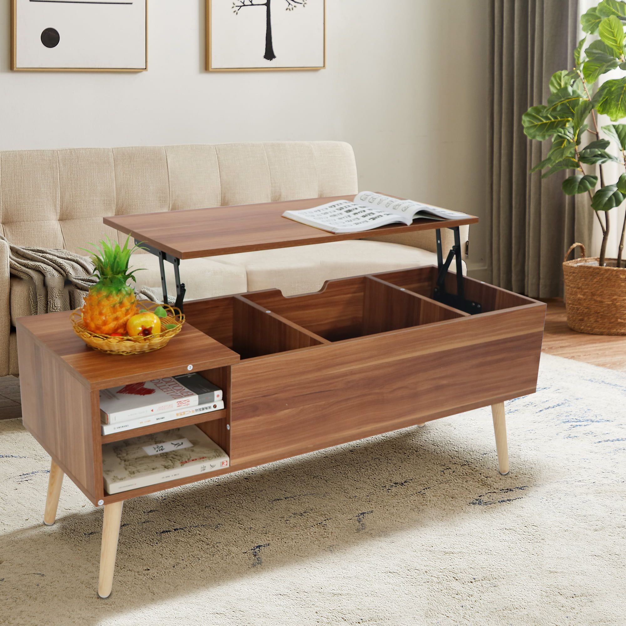 Aukfa Mid Century Modern Wooden Lift Top Coffee Table, Rosewood –  Walmart Inside Lift Top Coffee Tables With Storage Drawers (View 5 of 15)