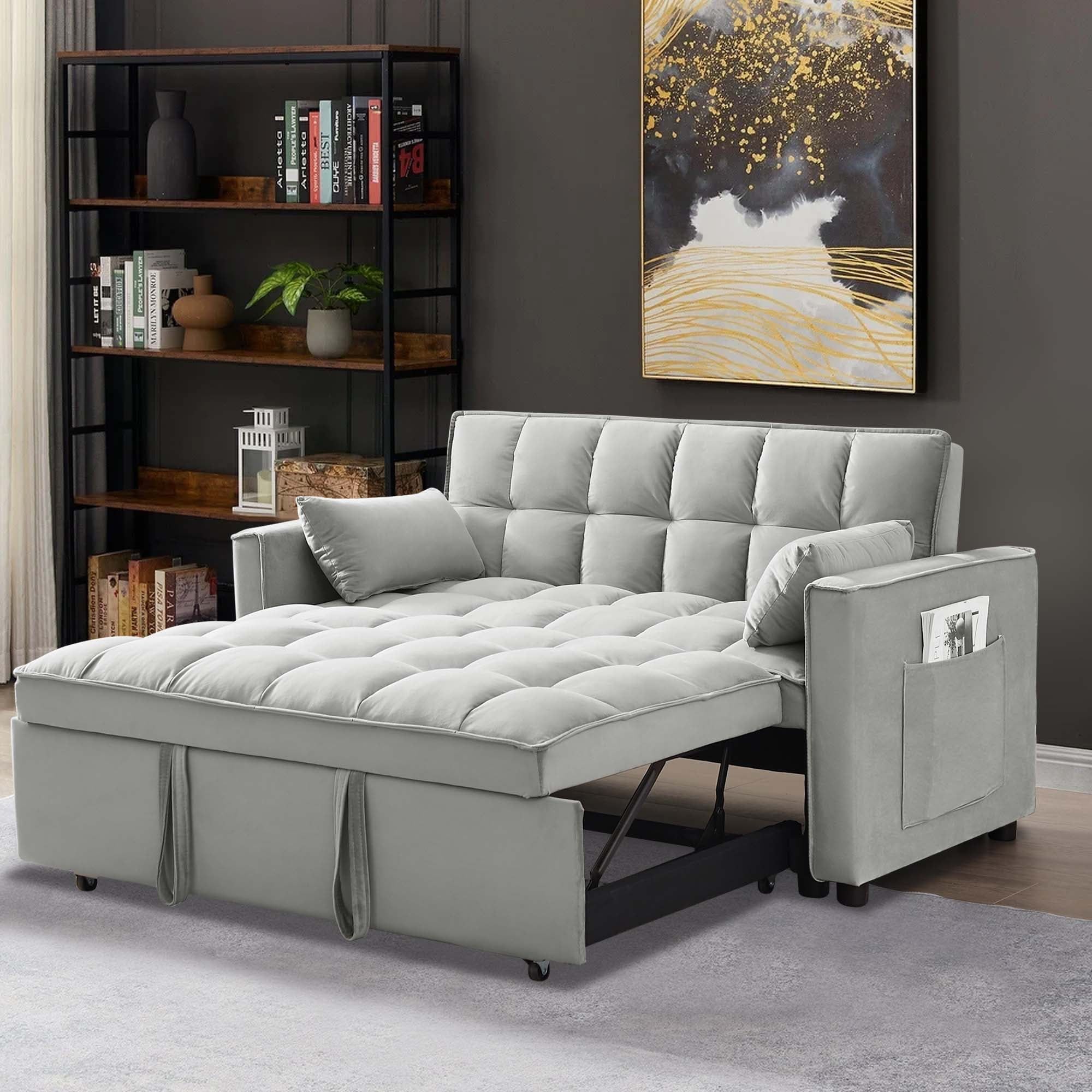 Aukfa Upholstered Sleeper Sofa Pull Out Bed, Convertible Loveseat Sofa Couch  For Living Room – Gray – Walmart For 3 In 1 Gray Pull Out Sleeper Sofas (View 6 of 15)