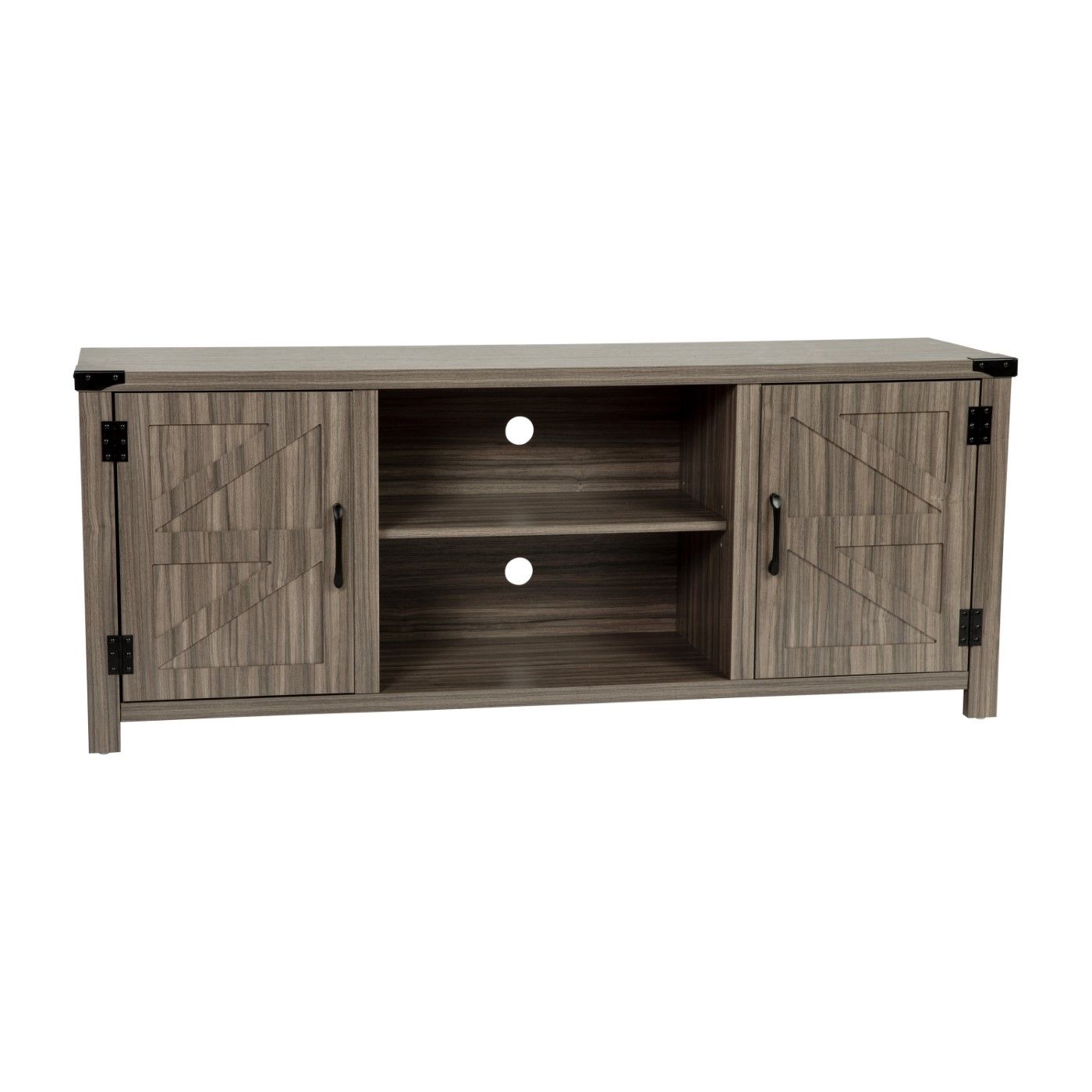 Ayrith Modern Farmhouse Barn Door Tv Stand – Gray Wash Oak For Tv'S Up To  65 Inches – 59" Entertainment Center With Adjustable Shelf Within Modern Farmhouse Barn Tv Stands (View 7 of 15)