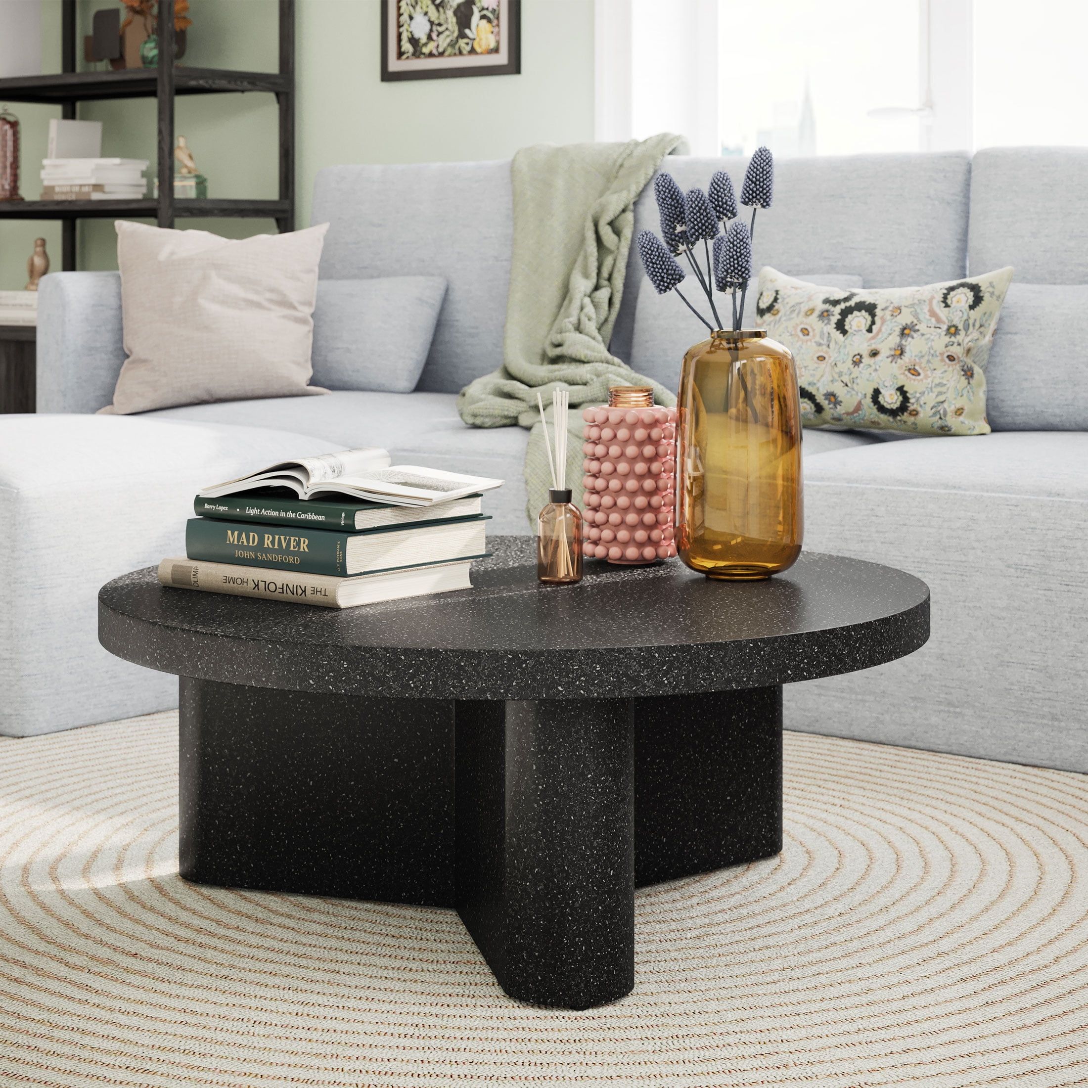 Beautiful Contempo Round Coffee Table Finishdrew Barrymore, Speckled  Marble Finish – Walmart Intended For Full Black Round Coffee Tables (View 14 of 15)