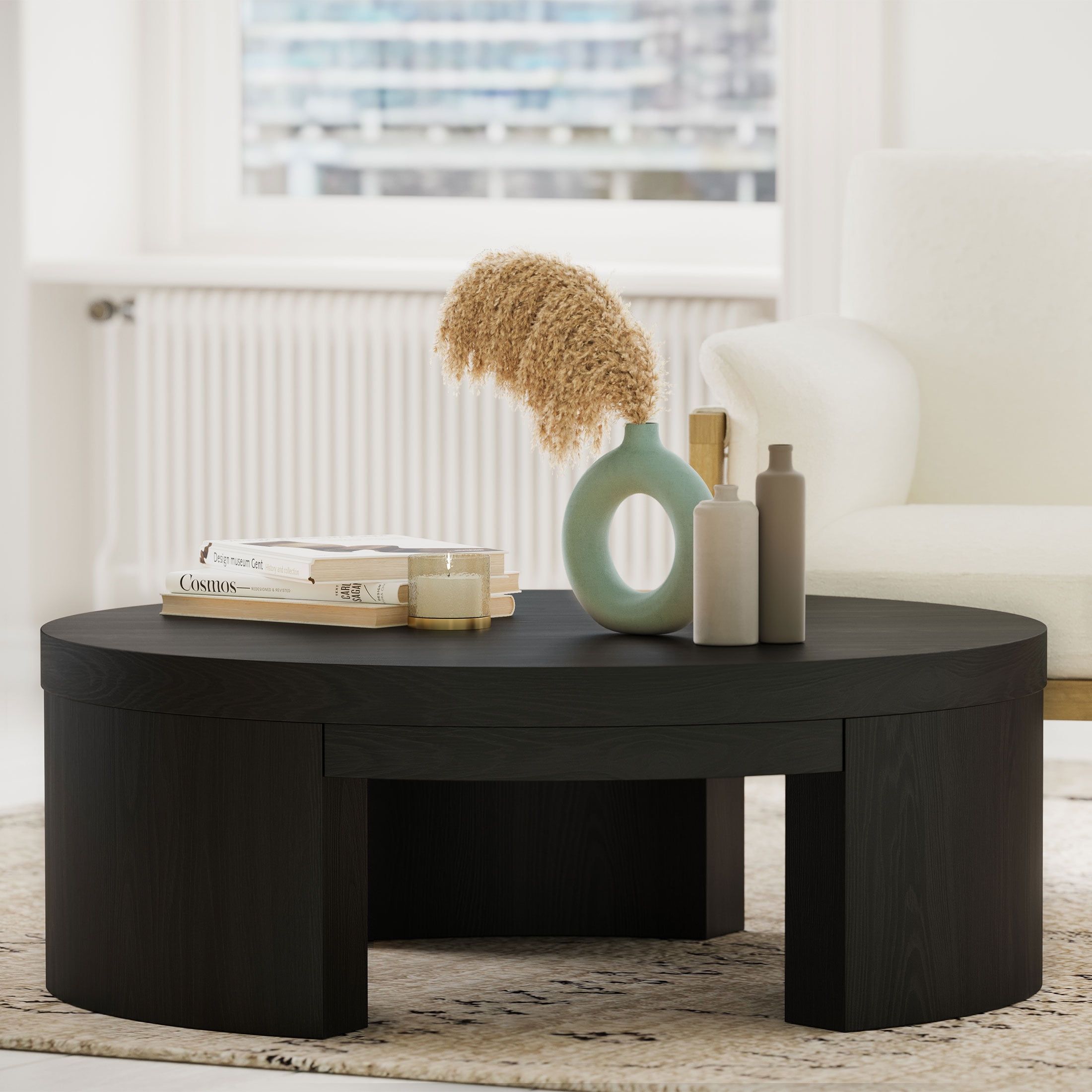Beautiful Mod Round Coffee Tabledrew Barrymore, Warm Honey Finish –  Walmart In Modern Wooden X Design Coffee Tables (View 6 of 15)