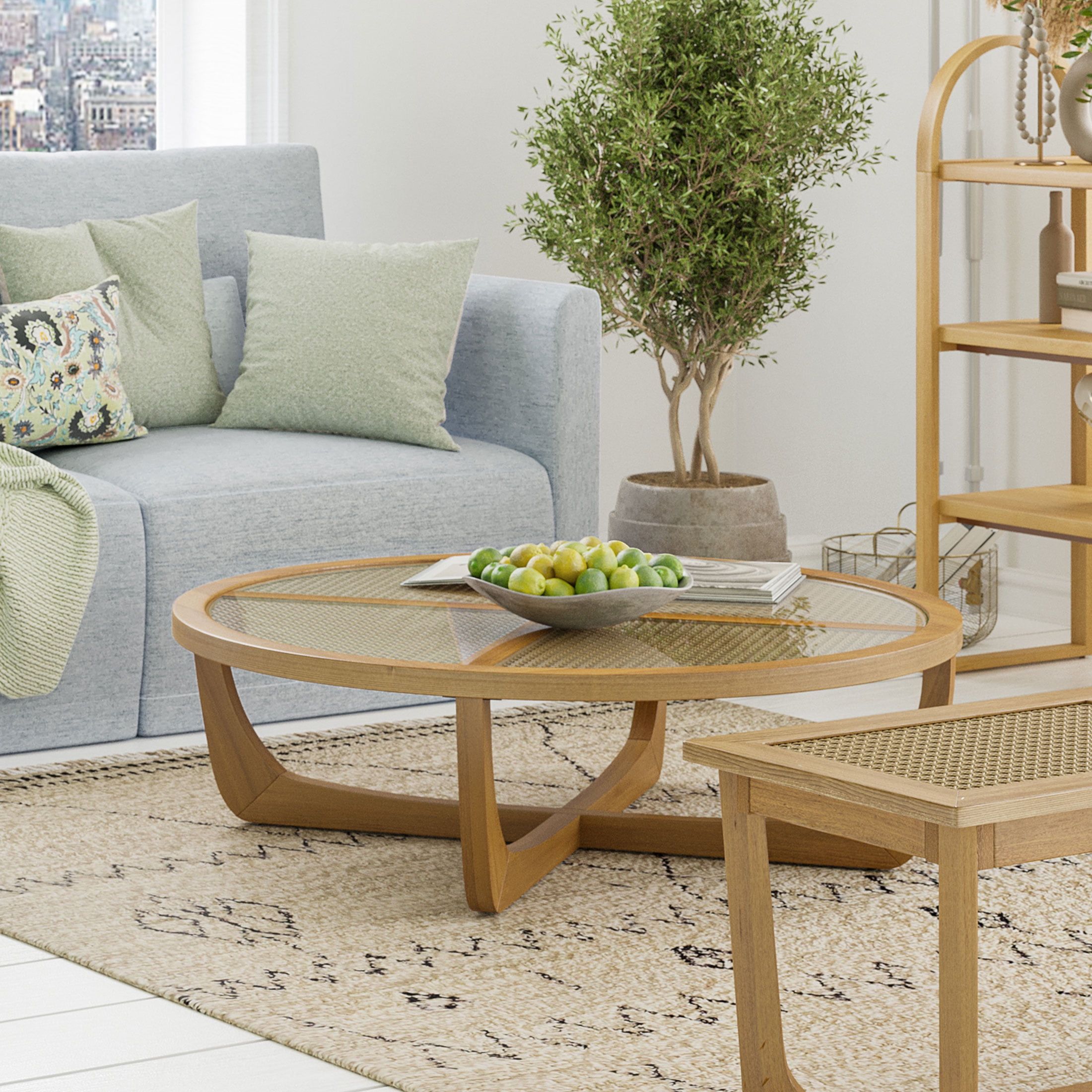 Beautiful Rattan & Glass Coffee Table With Solid Wood Framedrew  Barrymore – Walmart In Rattan Coffee Tables (Photo 14 of 15)