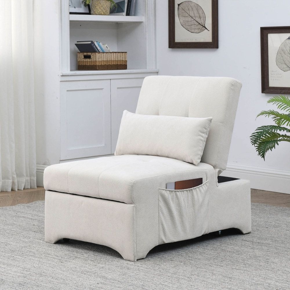 Beige Folding Sleeper Sofa Convertible Chair 4 In 1 Multifunctional – Bed  Bath & Beyond – 36846206 In 4 In 1 Convertible Sleeper Chair Beds (Photo 12 of 15)