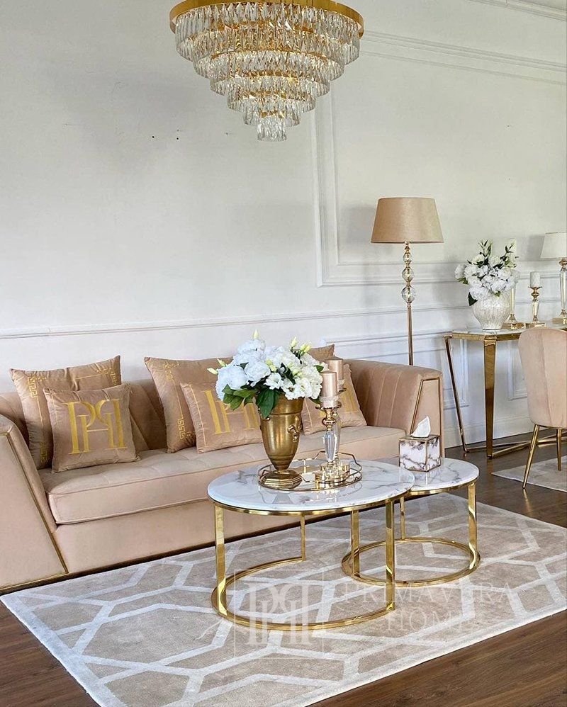 Beige Velvet Quilted Sofa Modern In A Glamor Style For A Golden Living Room  Monte Carlo – Primavera Home Throughout Elegant Beige Velvet Sofas (View 4 of 15)