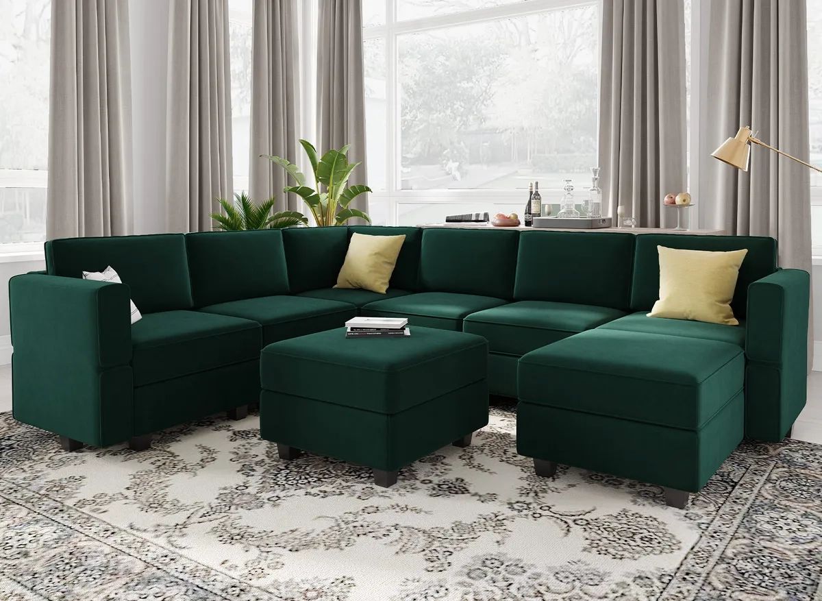 Belffin Modular Sectional Sofa With Storage Oversized Ushaped Couch Velvet  Green | Ebay Regarding Green Velvet Modular Sectionals (Photo 1 of 15)