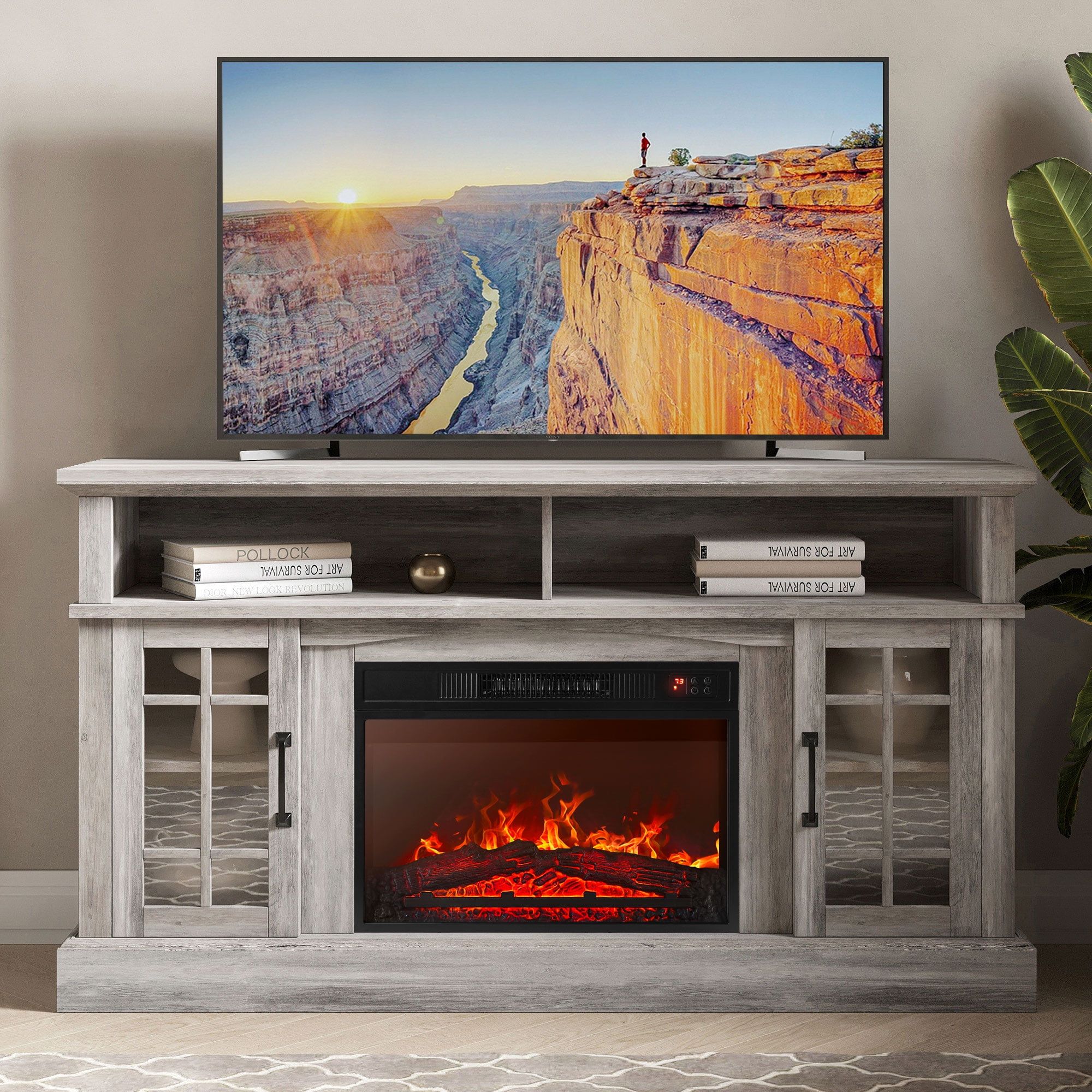Belleze 58" Tv Stand With 23" Electric Fireplace, Fireplace Tv Console For  Tv Up To 65 Inch, Home Entertainment Center With Storage Cabinet &  Adjustable Shelves – Astorga (Gray Wash) – Walmart Pertaining To Electric Fireplace Entertainment Centers (Photo 2 of 15)