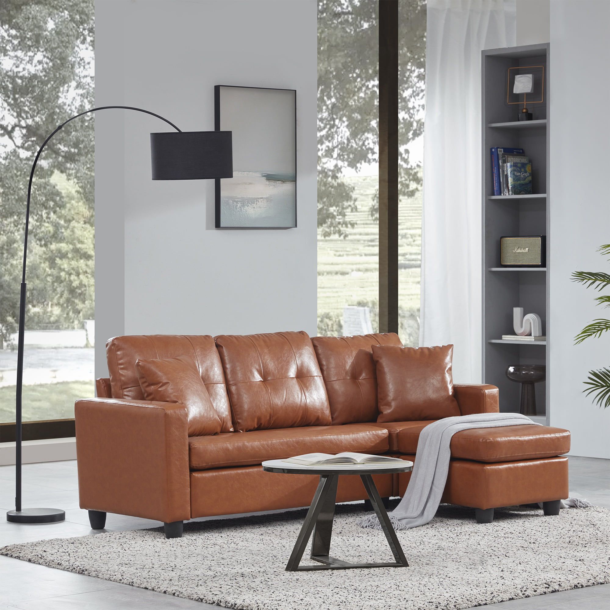 Belleze Altera Convertible Sectional Sofa, Modern Faux Leather L Shaped Couch  3 Seat With Reversible Chaise For Small Space, Caramel – Walmart In 3 Seat Convertible Sectional Sofas (View 8 of 15)