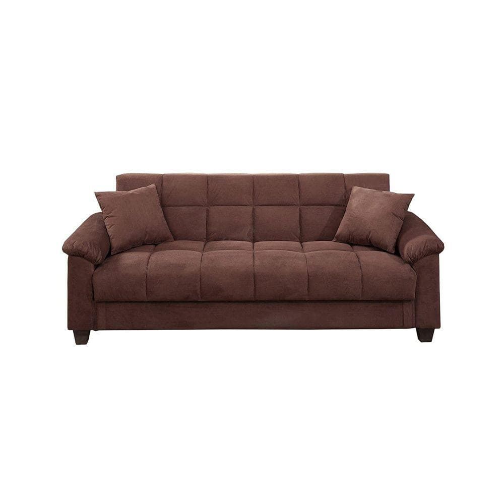 Benjara Choco Brown Padded Arms Microfiber Fabric Upholstery Contemporary  Style Adjustable Sofa With 2 Pillows Bm168795 – The Home Depot With 2 Tone Chocolate Microfiber Sofas (View 11 of 15)