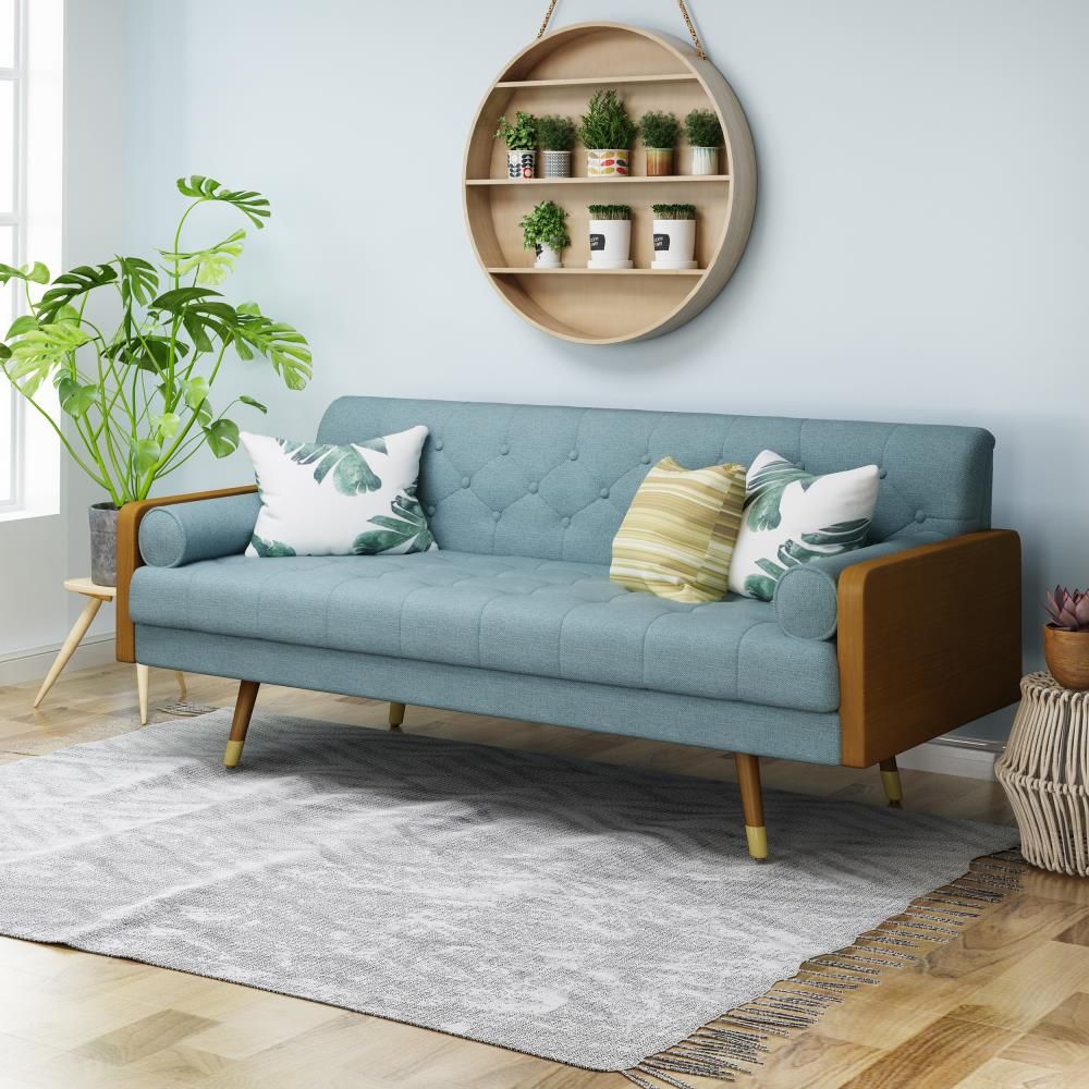 Best Selling Home Decor Jason 72.25 In Midcentury Blue Polyester/Blend  3 Seater Sofa In The Couches, Sofas & Loveseats Department At Lowes Throughout Mid Century Modern Sofas (Photo 5 of 15)