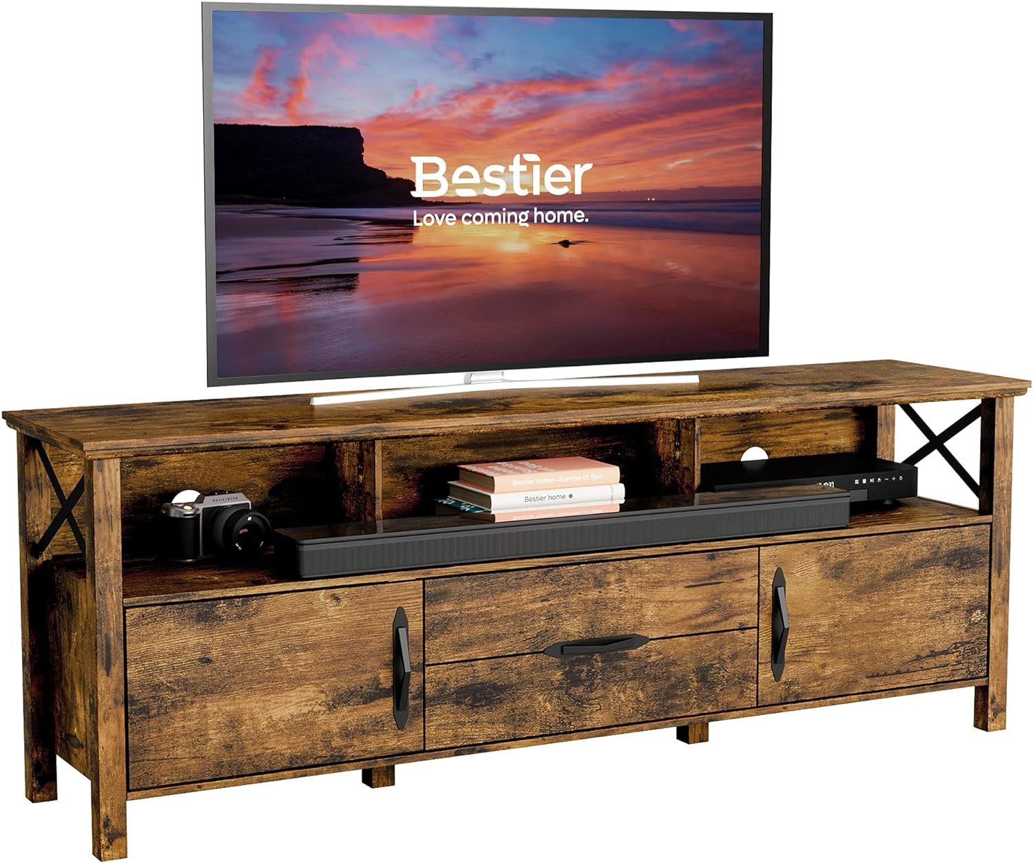Bestier Tv Stand For Tv Up To 75 Inch, Farmhouse India | Ubuy In Bestier Tv Stand For Tvs Up To 75&quot; (View 14 of 15)