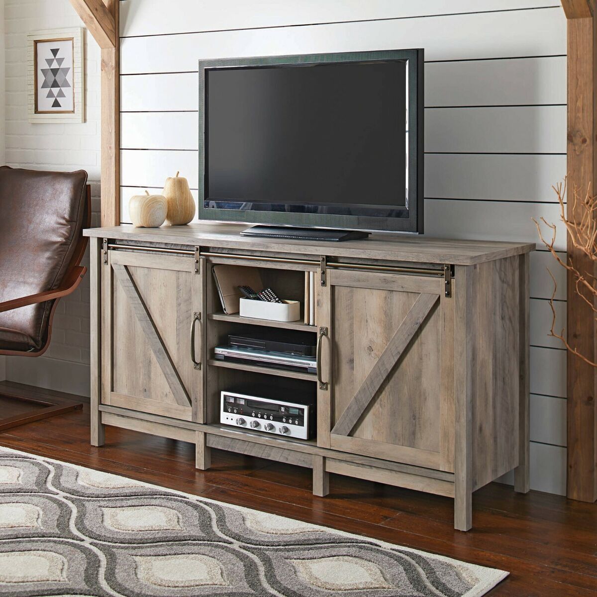 Better Homes And Gardens Modern Farmhouse Tv Stand For Tvs Up To 70", Rustic  Gra | Ebay Throughout Modern Farmhouse Rustic Tv Stands (View 2 of 15)
